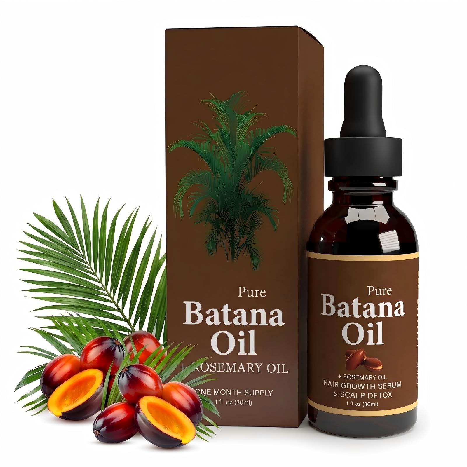 Natural Raw Batana Oil + Rosemary Oil for Hair Growth, Two Essential Oils in One Bottle Reduces Breakage Strengthens Hair, Enhan