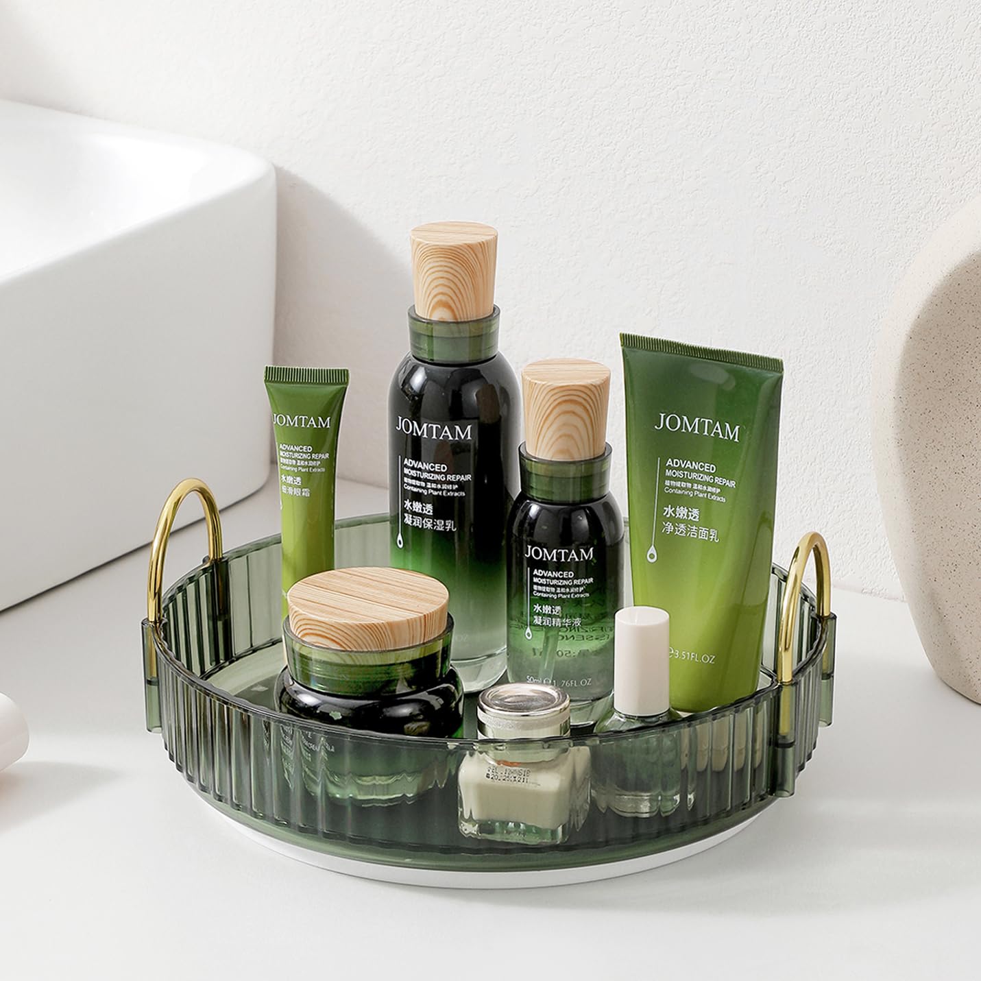 Rotating Makeup Organizer For Vanity, Large Skincare Make Up Organizers For Bathroom Counter, Clear Makeup Perfume Dresser Organ