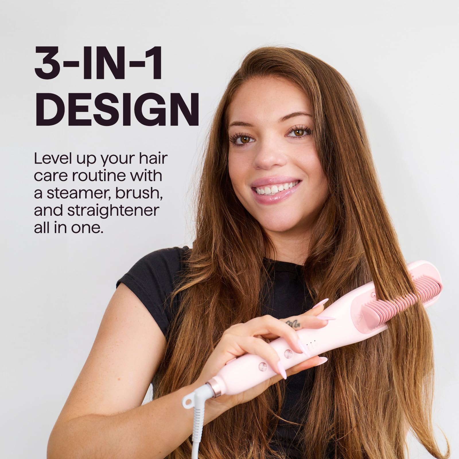 Wavytalk Pro Steam Hair Straightener Brush, 14.6" Ceramic, White, Model B390, Reduces Damage & Nourishes Hair