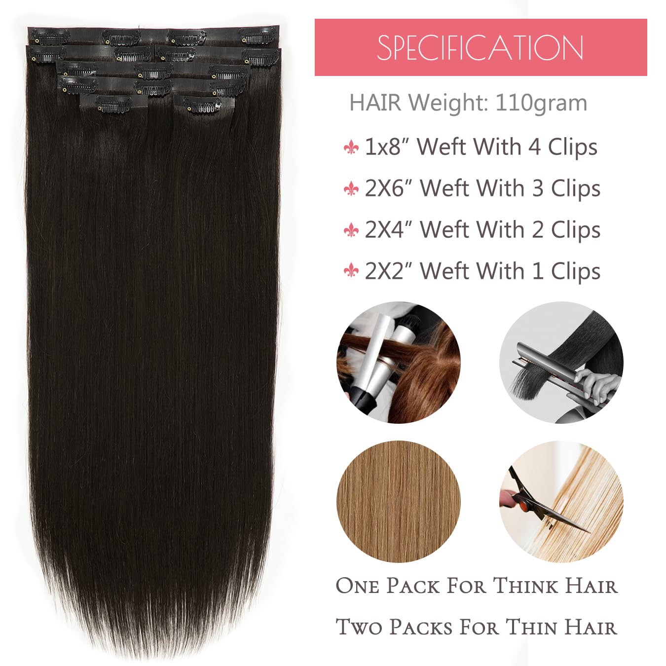 Loxxy Hair Extensions Clip In Human Hair Invisible Seamless Clip In Hair Extensions Human Hair Natural Black #1B Color 18Inch Re