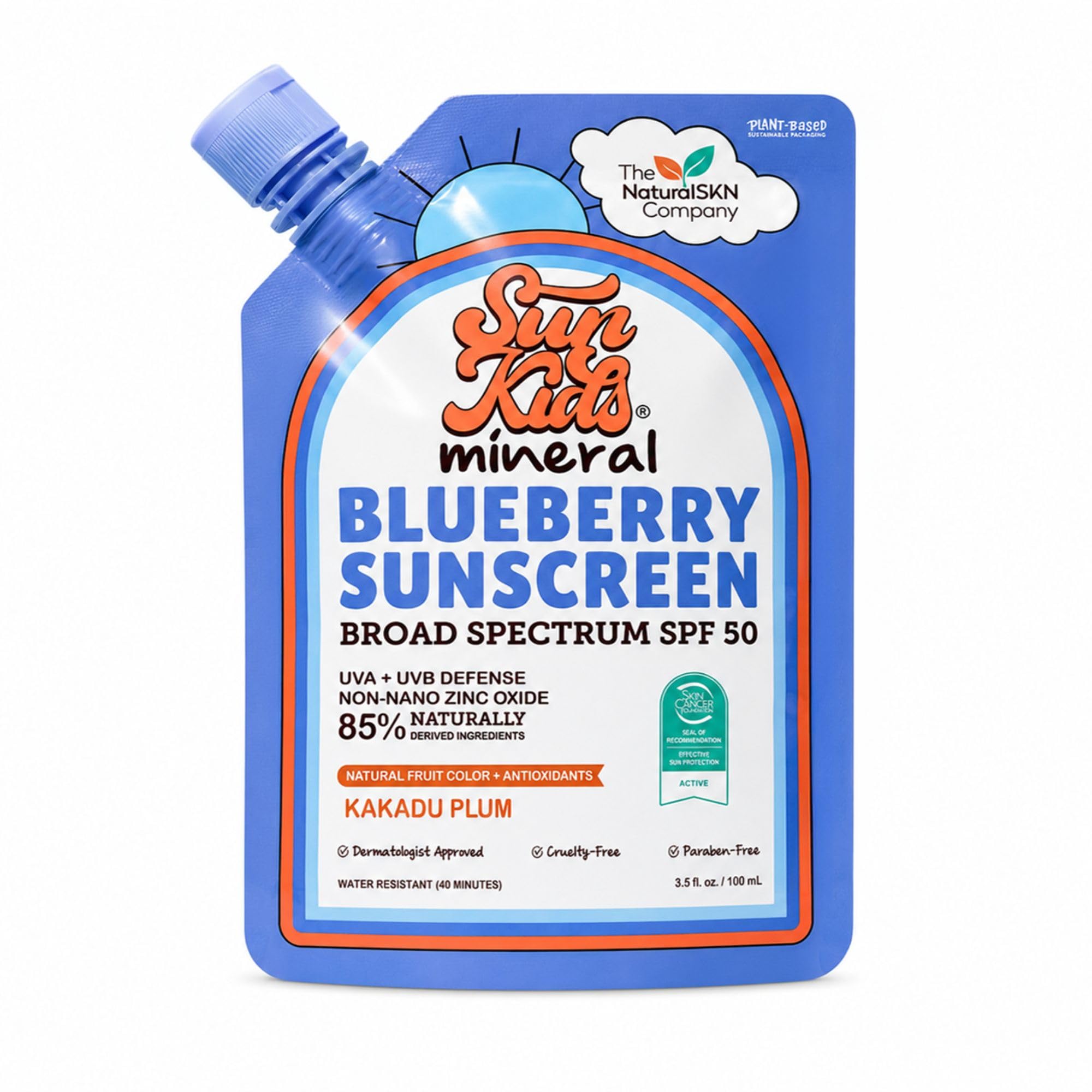 SunKids Mineral Sunscreen SPF 50 Kids, Broad Spectrum UVA/UVB, Blueberry