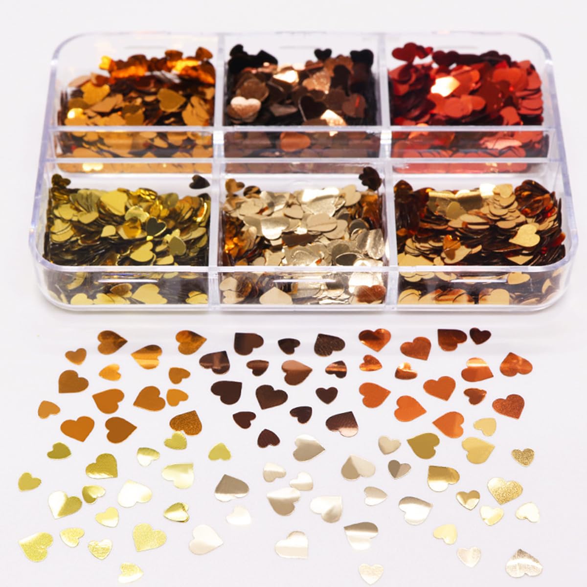 6 Grids Heart Nail Art Glitters Valentine'S Day Nail Sequins 3D Holographic Heart Love Nail Glitter Flakes Confetti Valentines N
