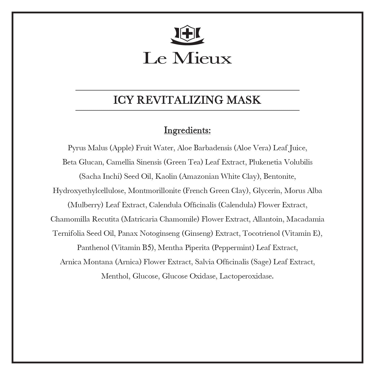 Le Mieux Icy Revitalizing Mask - Cooling, Soothing Clay Face Mask with French Green Clay & Amazon White Clay, Facial Mask for Oi