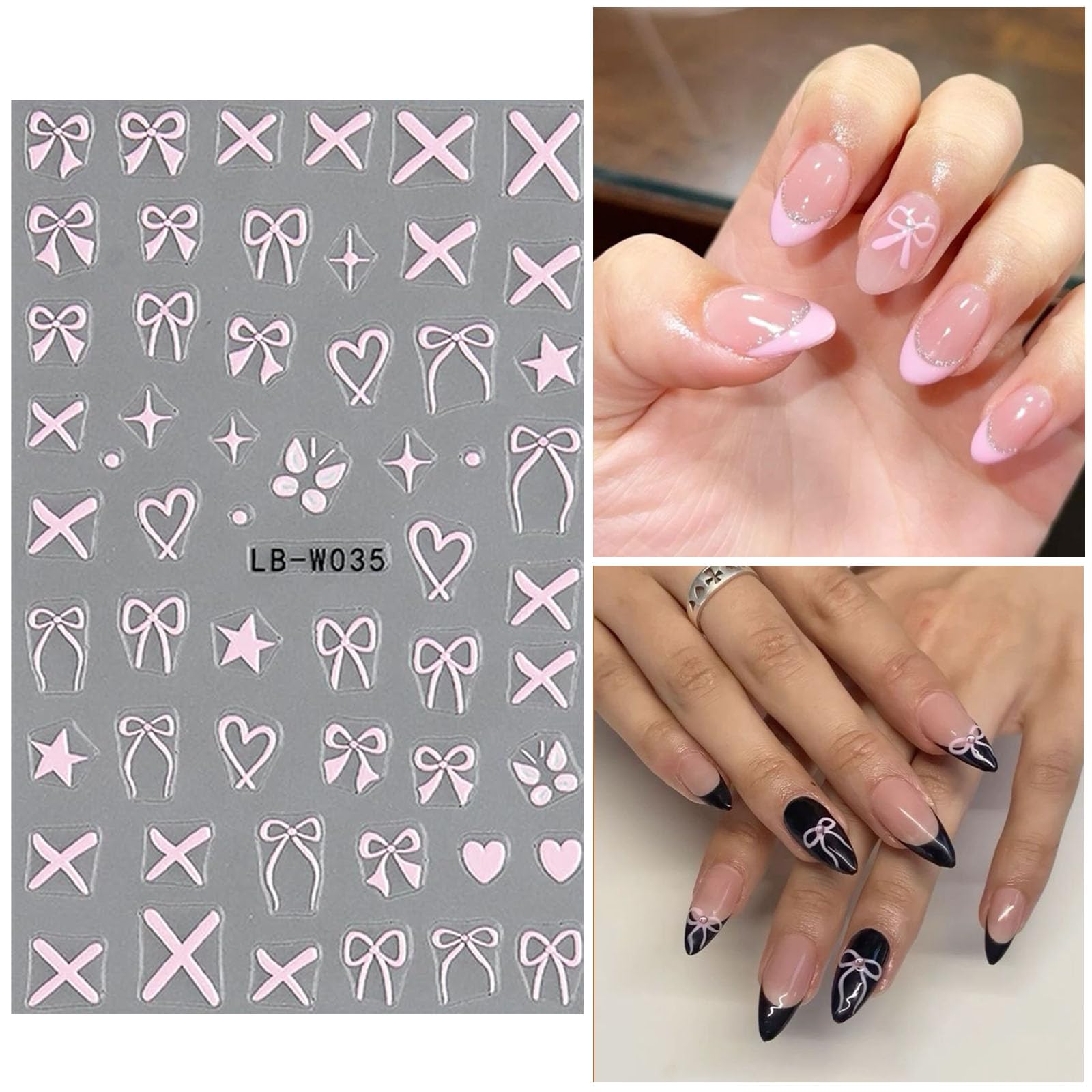 Votacos Bows Tie Heart Nail Stickers For Nail Art Colorful Nail Decals White Red Bows Tie Nail Supplies 3D Self-Adhesive Nail De