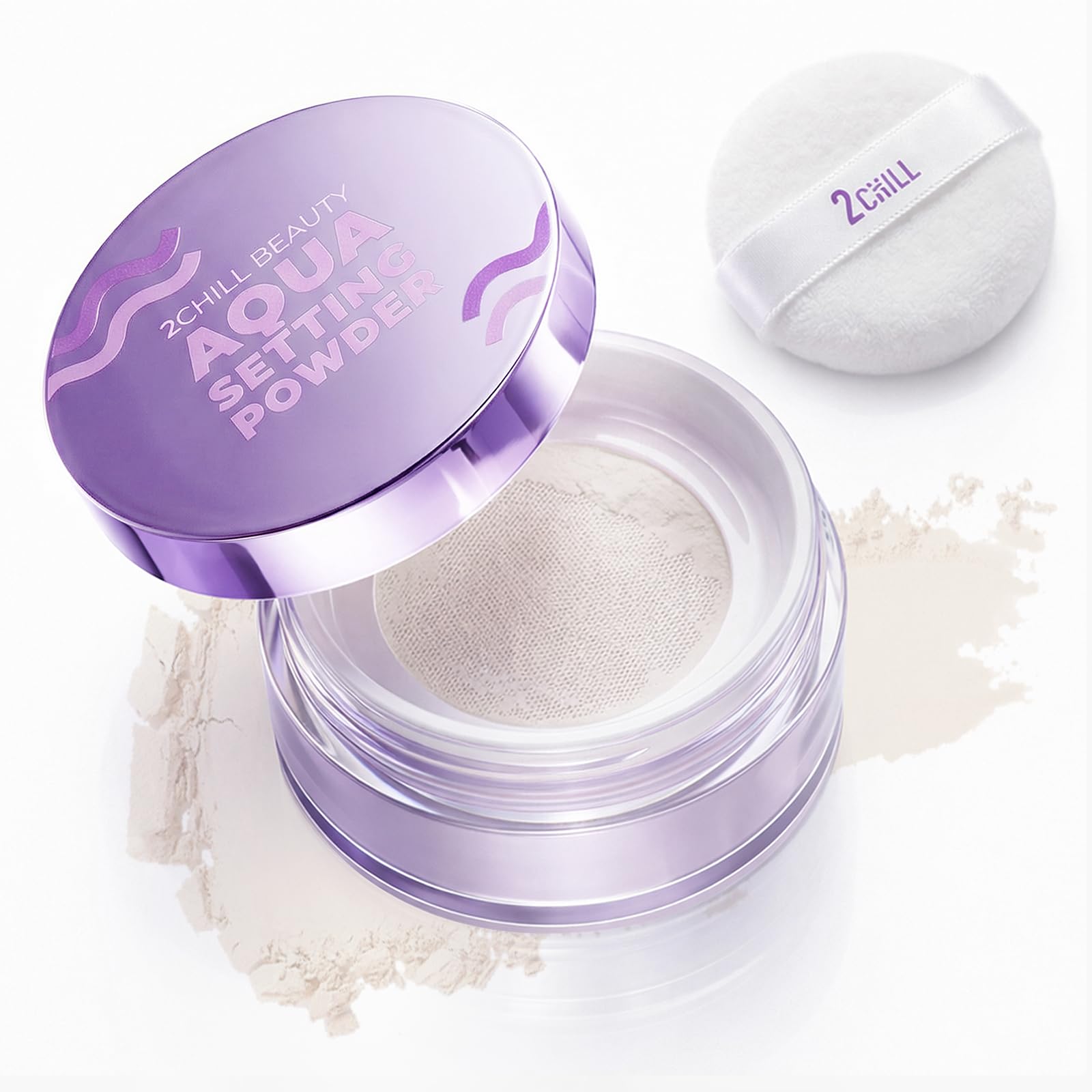 2CHILL Aqua Setting Powder, 45% Water Essence Translucent Face Powder Loose, Hydrating Matte Finish, Blurs Pores & Brightens Ski