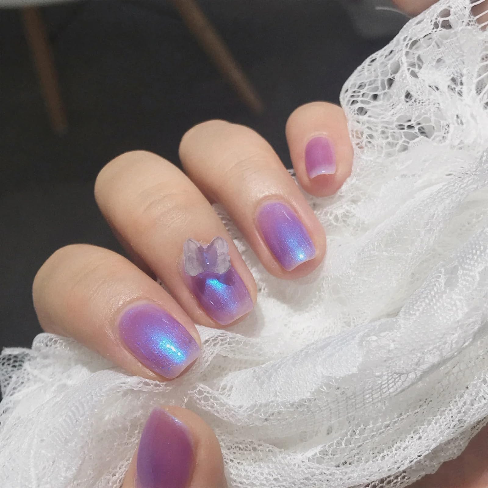 Cosmoo Blue Shimmer Nail Polish, Shimmer Blue Long-Lasting Quick Dry Nail Lacquer, Shimmer Iridescent Nail Art Varnish