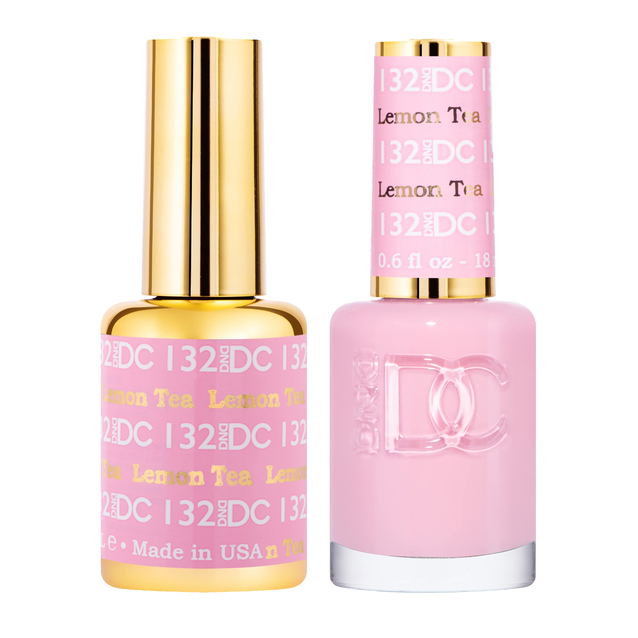 DND DC Gel Polish Set, Pink Collection, UV/LED Gel Polish and Air Dry Nail Lacquer, Matching Chip-Free Polish Duo, 132 Lemon Tea