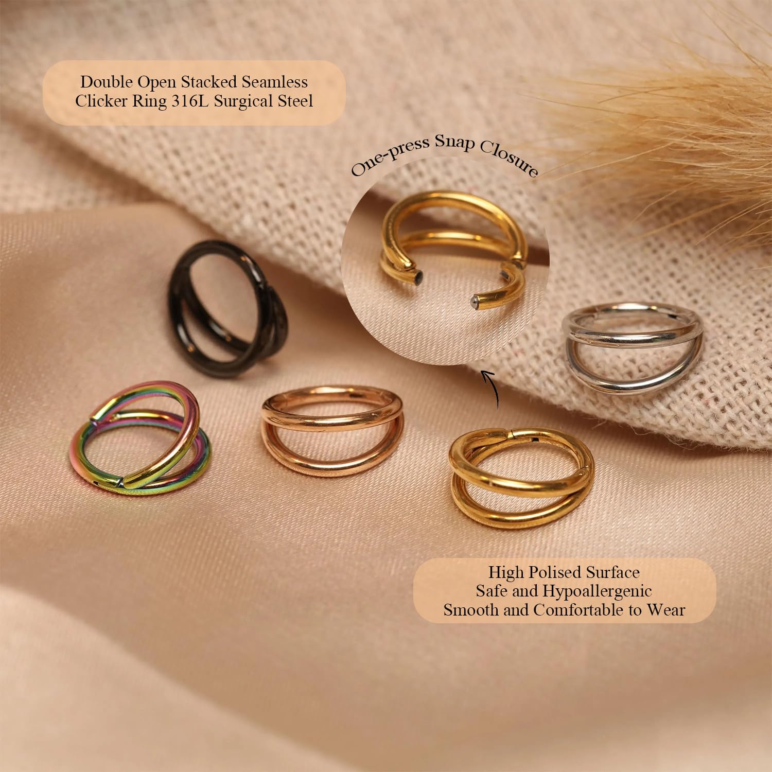 FUNLMO 18G Double Hoop Nose Ring and Cartilage Hoop Earring - Septum, Tragus, Helix, Conch, Rook, Daith Piercing Jewelry - 316L