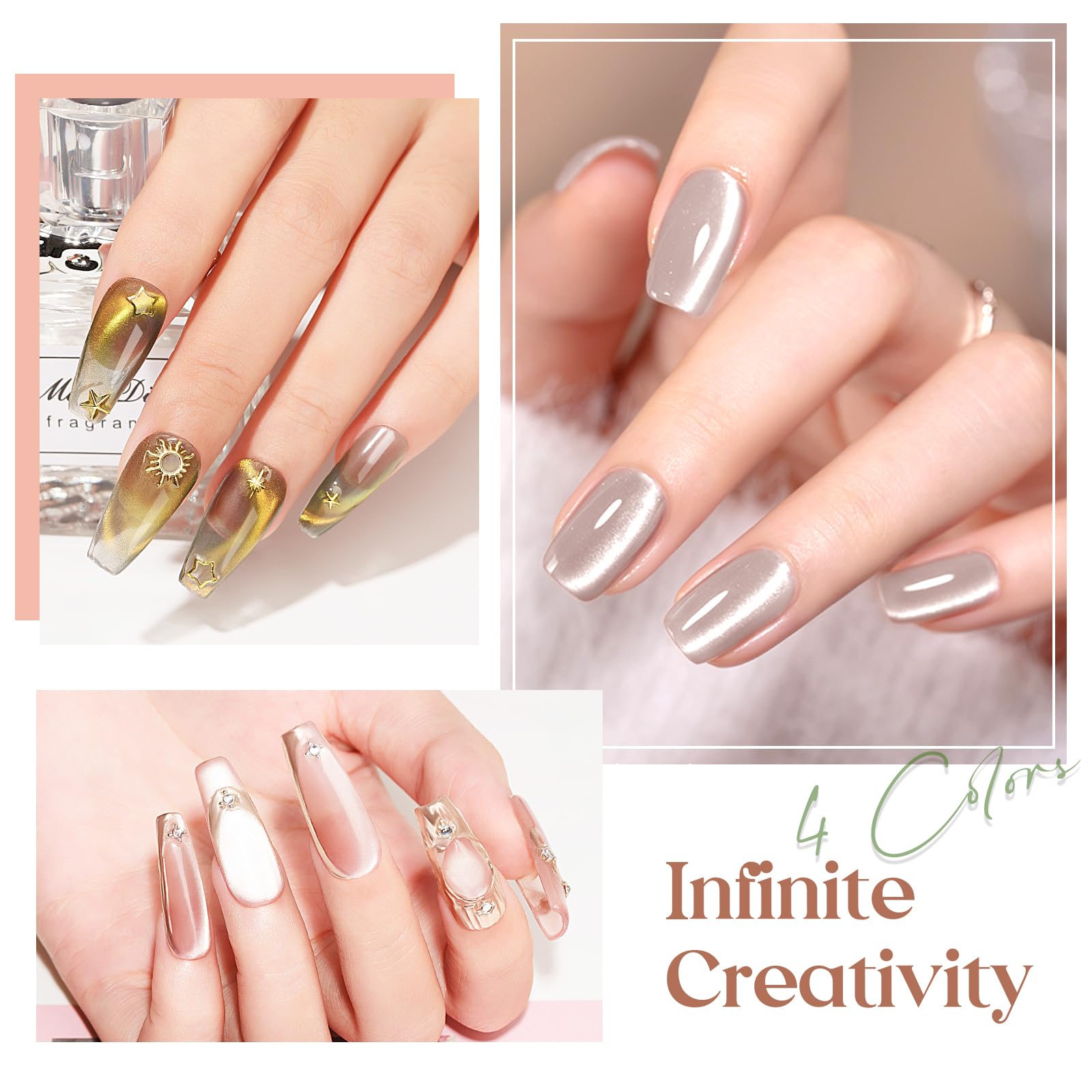 Mizhse Magnetic Cat Eye Gel Polish For Nail 10Ml, Shimmer Moonlight Crystal Cateye Gel With Magnet Stick Gold Silver Gloss Auror