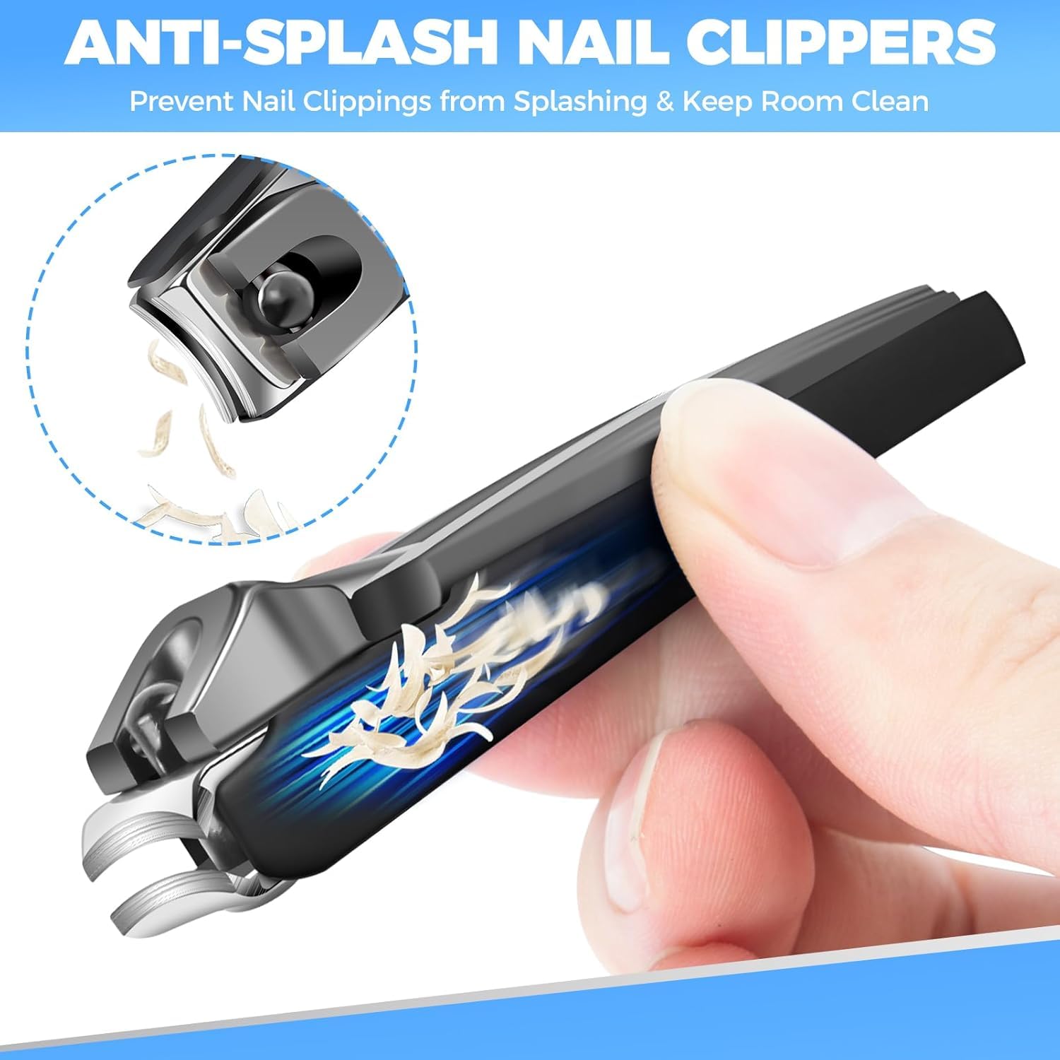 Nail Clippers For Men Women With Catcher, Slanted Anti Splash Fingernail Clipper With Catching Storage, Sharp Straight Edge Ingr