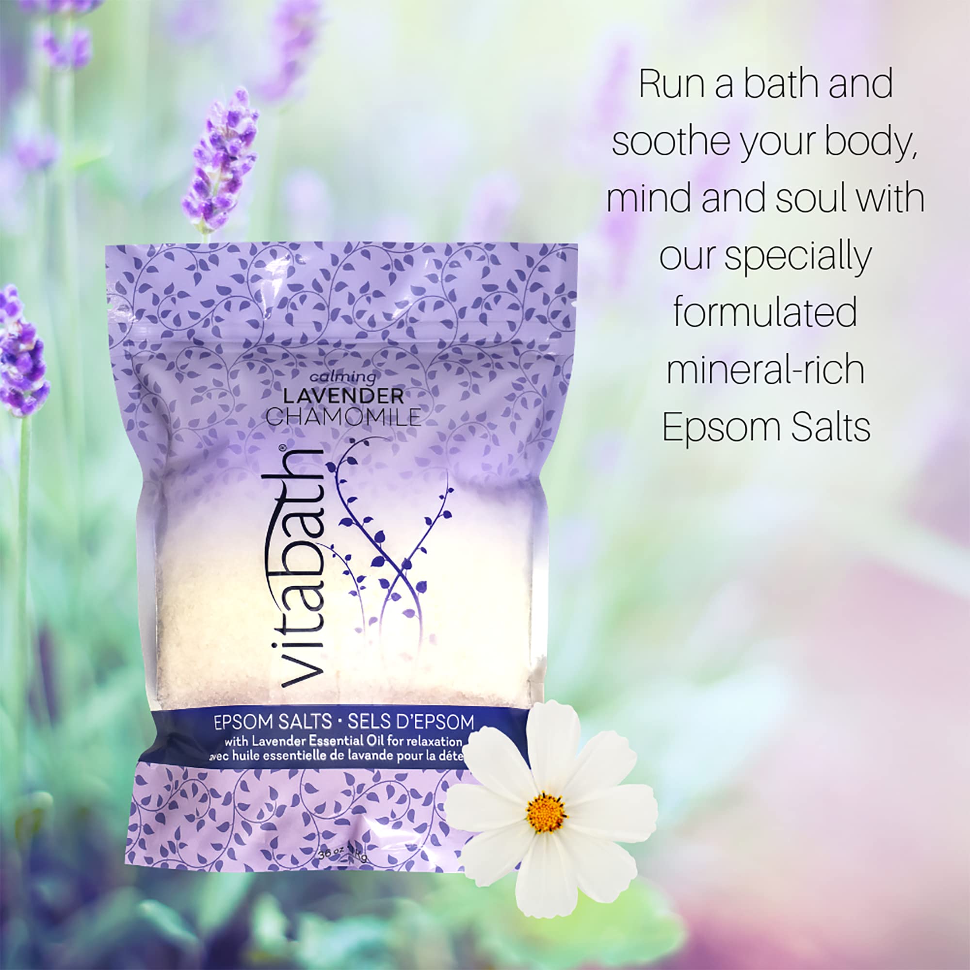Vitabath Lavender Chamomile Epsom Salts Relaxing Detox Aromatherapy, Muscle Soreness & Body Ache Relieving Soak & Nourishing Ski