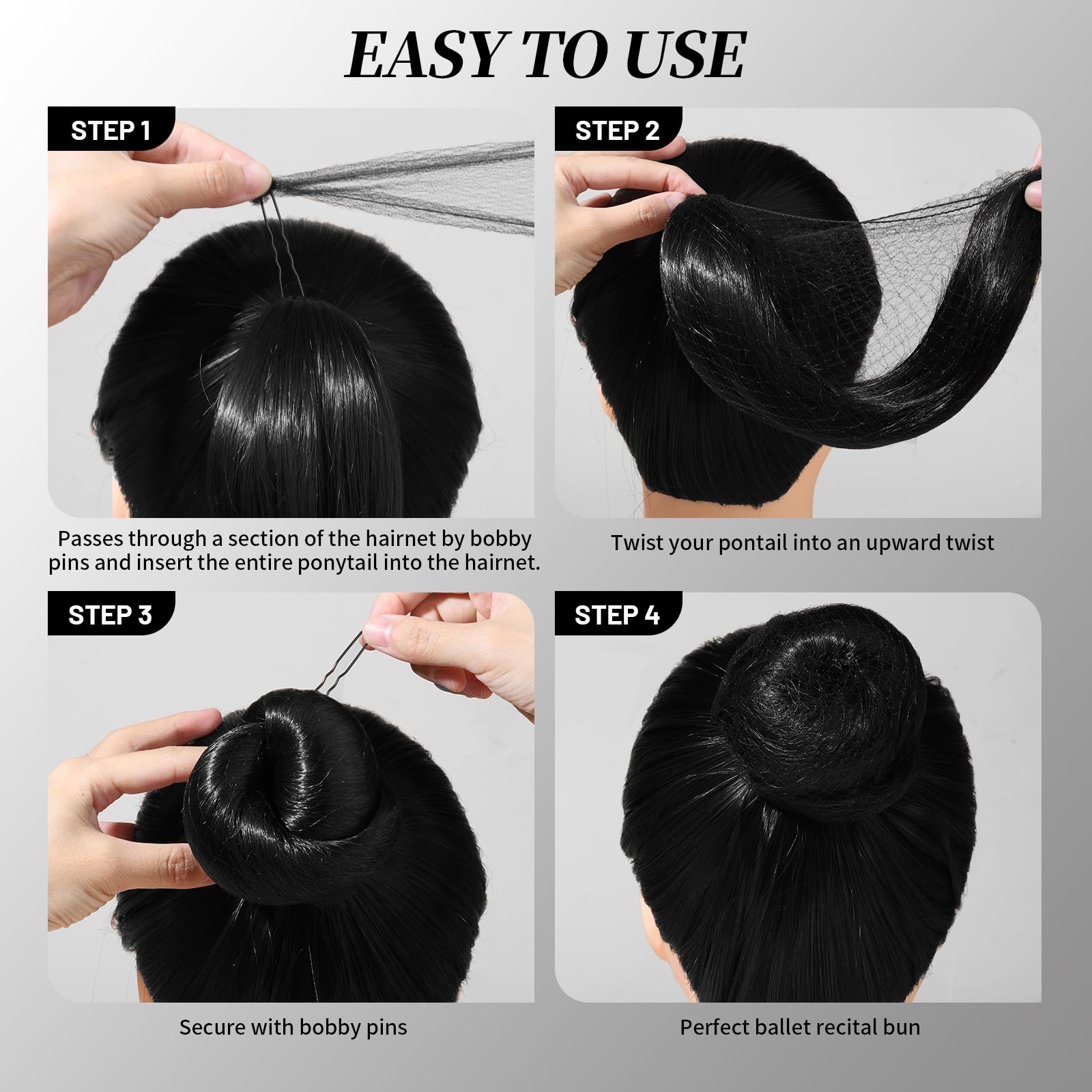 Teenitor Donut Hair Bun Maker Set, Hair Nets For Buns, 4 Pcs Medium Donut Shapers, 10 Pcs Invisible Hair Nets, 10 Pcs Bobby Pins