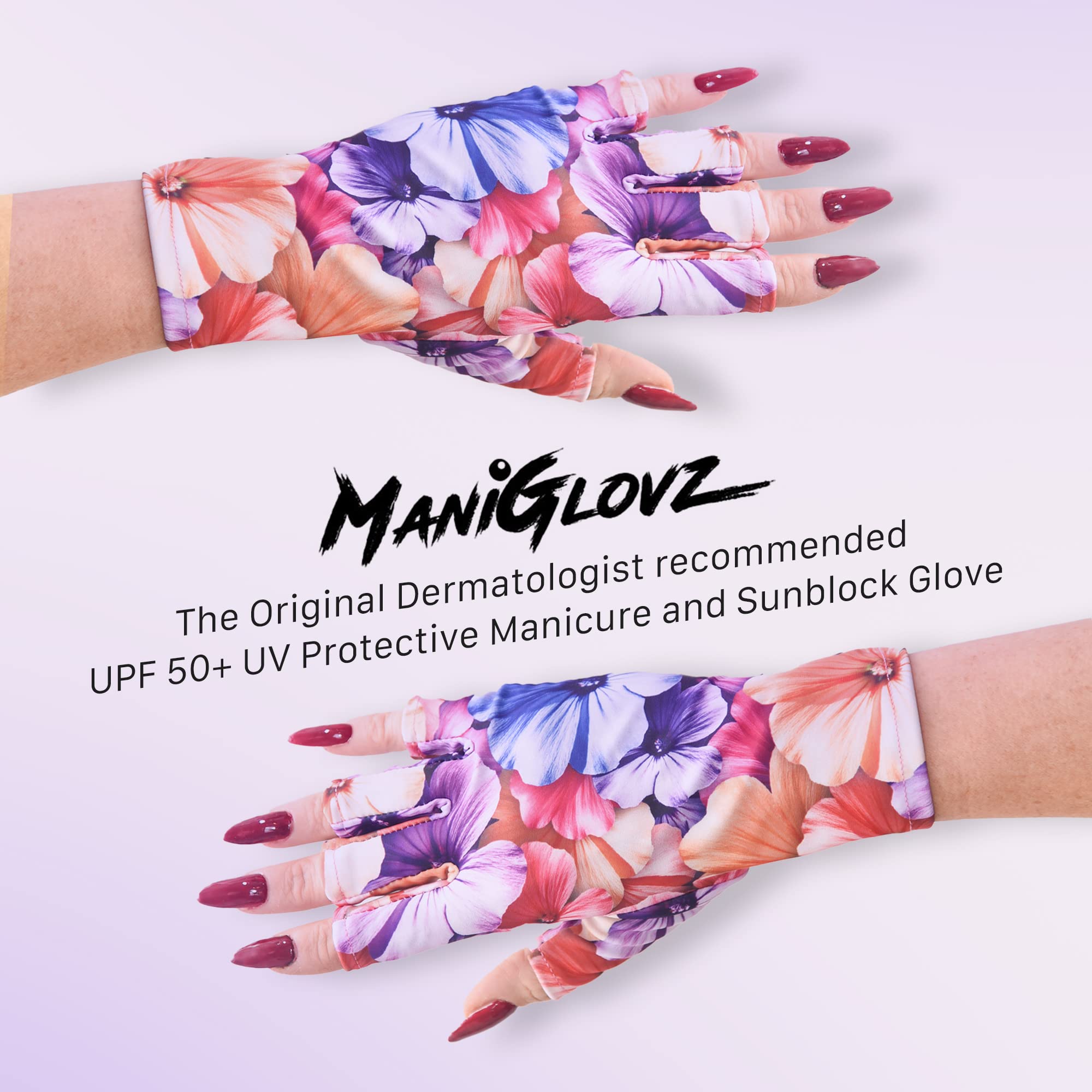 ManiGlovz - Original UPF 50+ UV Light Protection Nail Gloves | Gel Manicure & Anti UV Fingerless Gloves for Women | Marble Pink