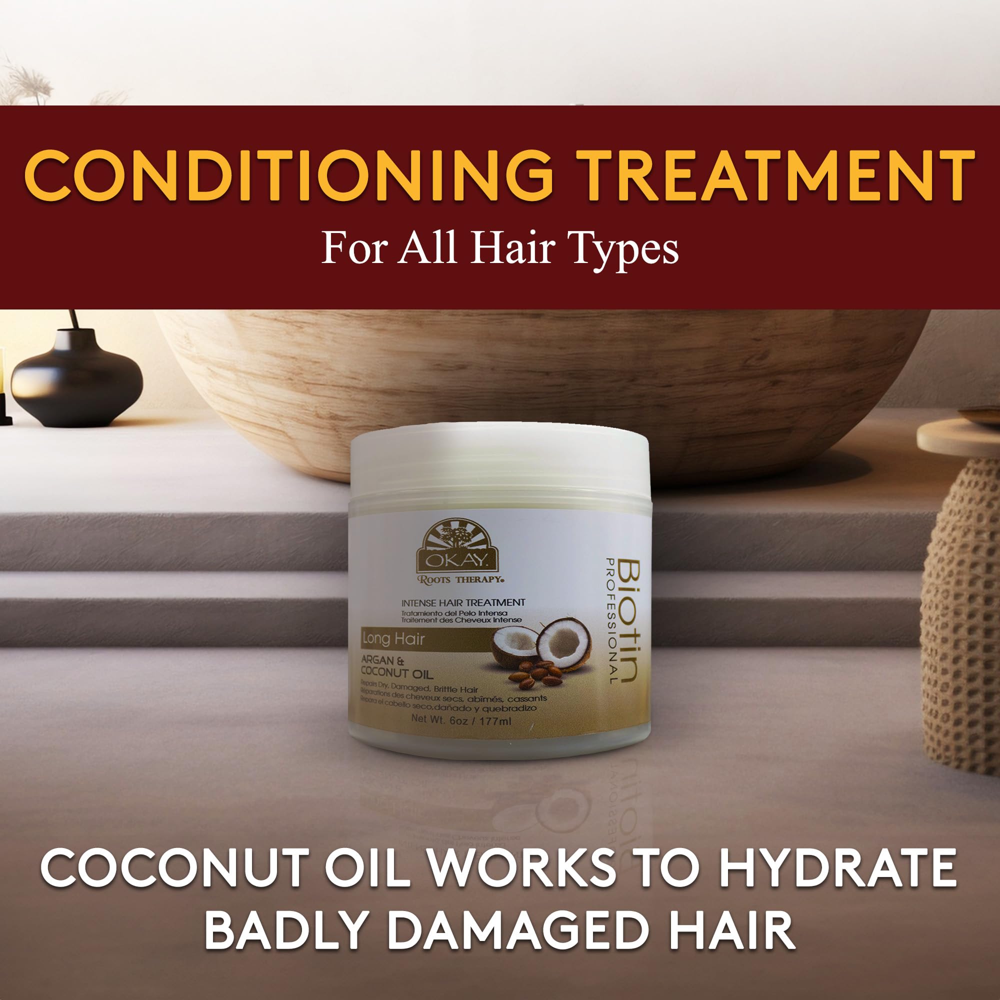 Okay Roots Therapy Biotin Argan Coconut Professional Intense hair Treatment, 6 Ounce