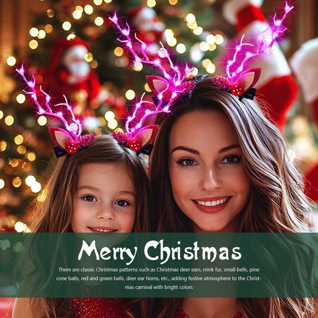 Bartosi Light Up Christmas Hair Clips Reindeer Antlers Xmas Hairpins Hair Accessories For Women And Girls (Pack Of 2)