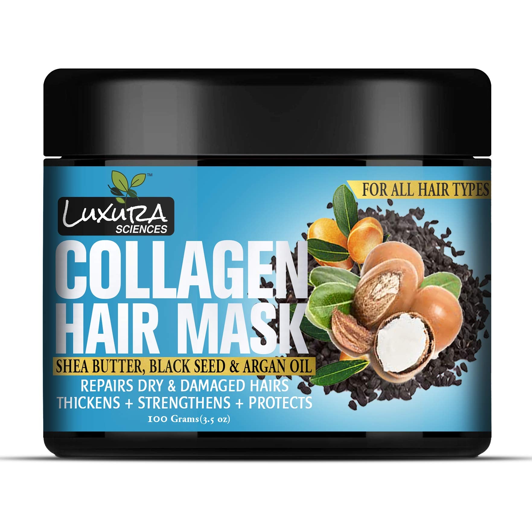Luxura Sciences Collagen Hair Mask/After Shower Conditioner With Black Seed Oil, Argan Oil & Shea Butter 100G (Refreshing Peace)