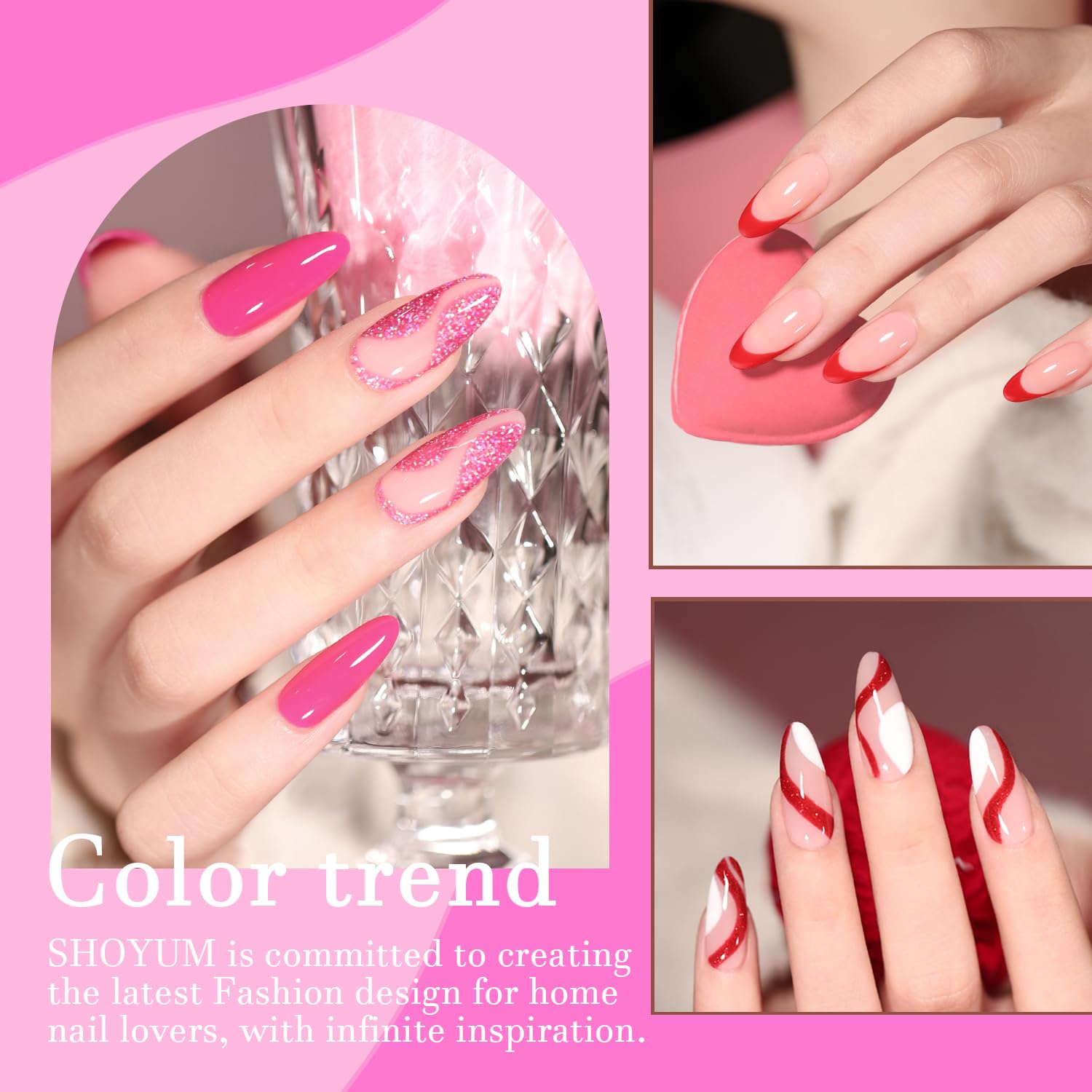 Shoyum Pink Gel Nail Polish Set, Light/Hot Pink Cherry Blossom Strawberry All Seasons Soak Off Long Lasting Romantic 10 Colors S