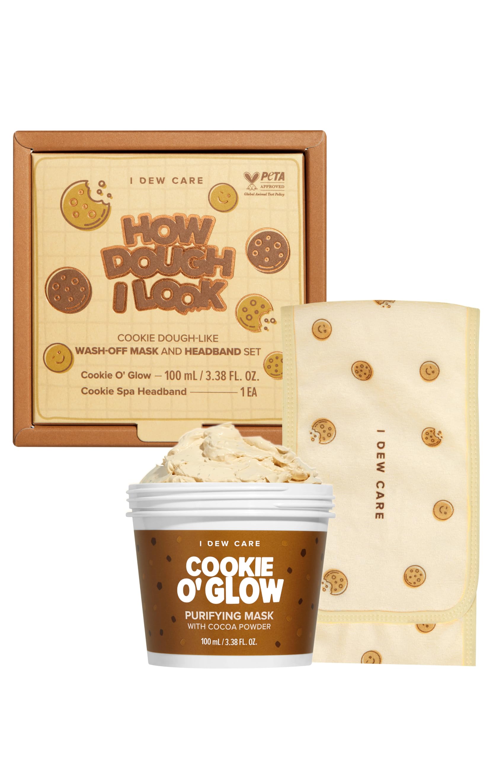 I Dew Care Wash-Off Face Mask And Headband Gift Set - How Dough I Look | Hydrating, Purifying For Dry Skin With Cocoa Seed Butte