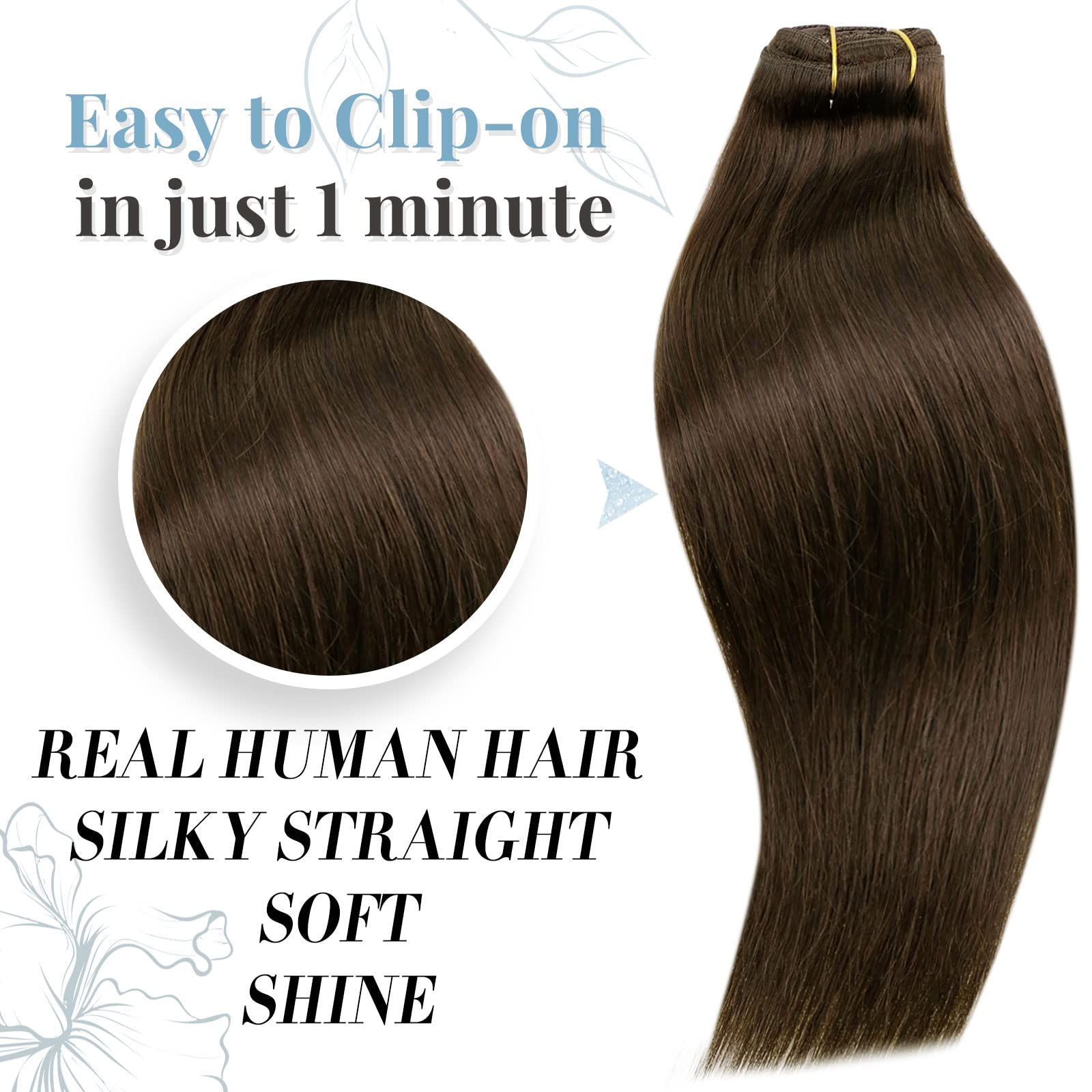 Runature 22 Inch Clip In Hair Extensions Human Hair Chocolate Brown Hair Extensions Clip In Human Hair Extensions For Long Hair