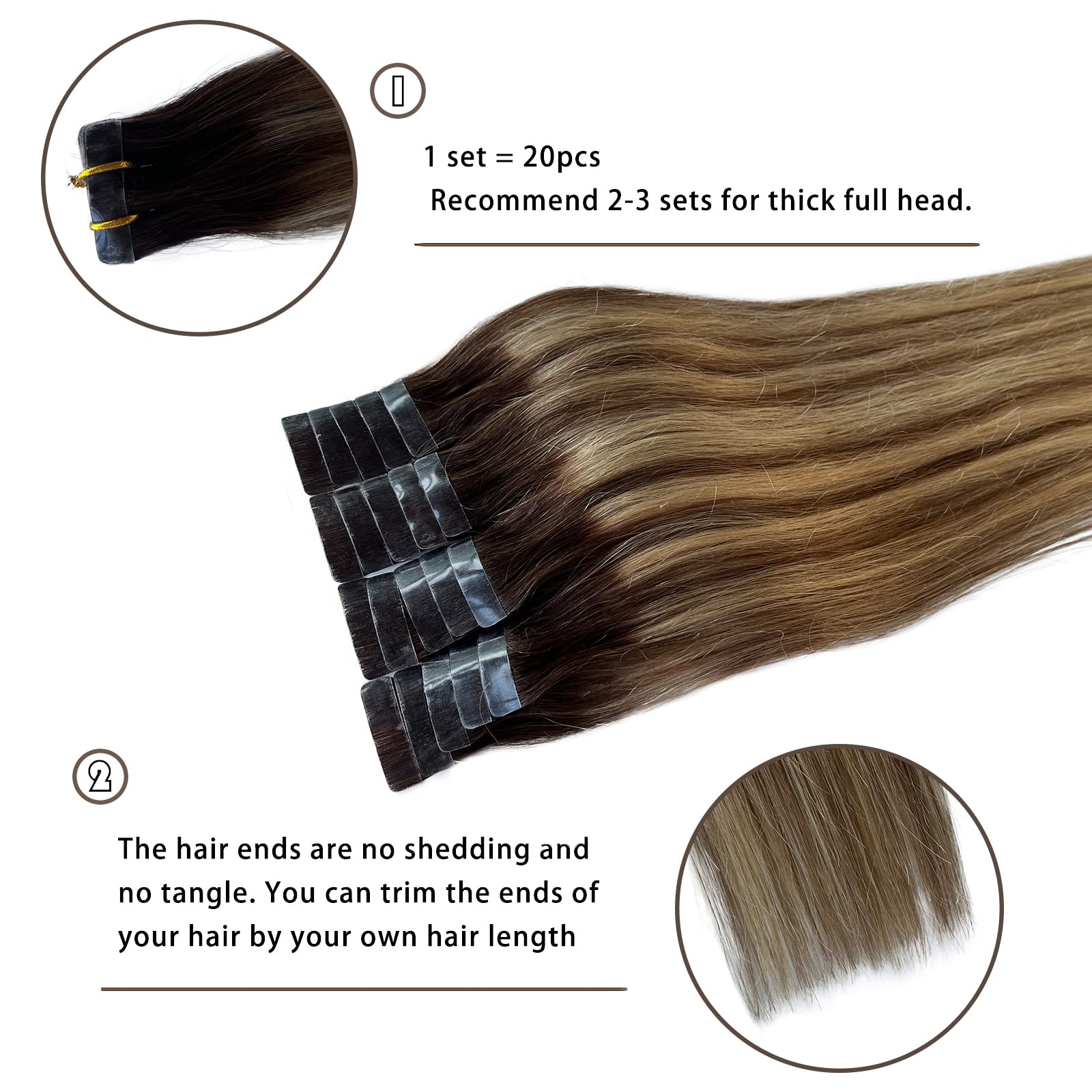 18Inch Balayage Highlight Brown With Blonde Tape In Hair Extension For Women 20Pcs 40G Skin Weft Tape Real Hair Extensions