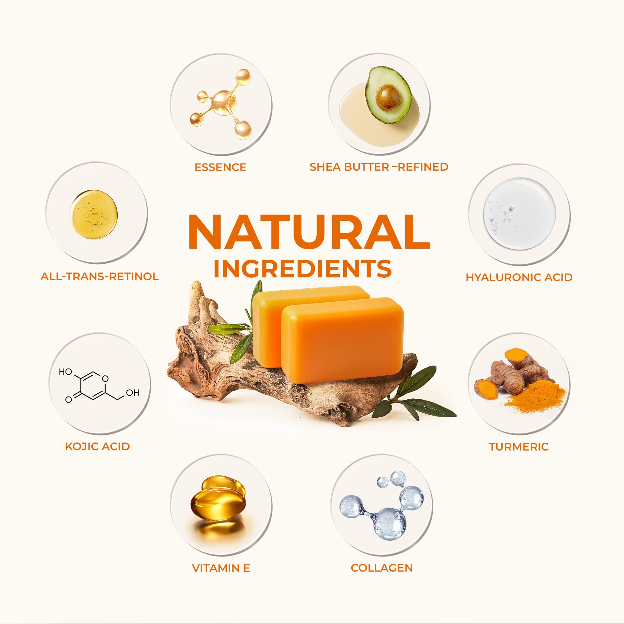 KlearBloom Kojic Acid Soap, Turmeric Soap Bar for Dark Spots Brightening & Moisturizing with Collagen, Vitamin E, Retinol, Hyalu