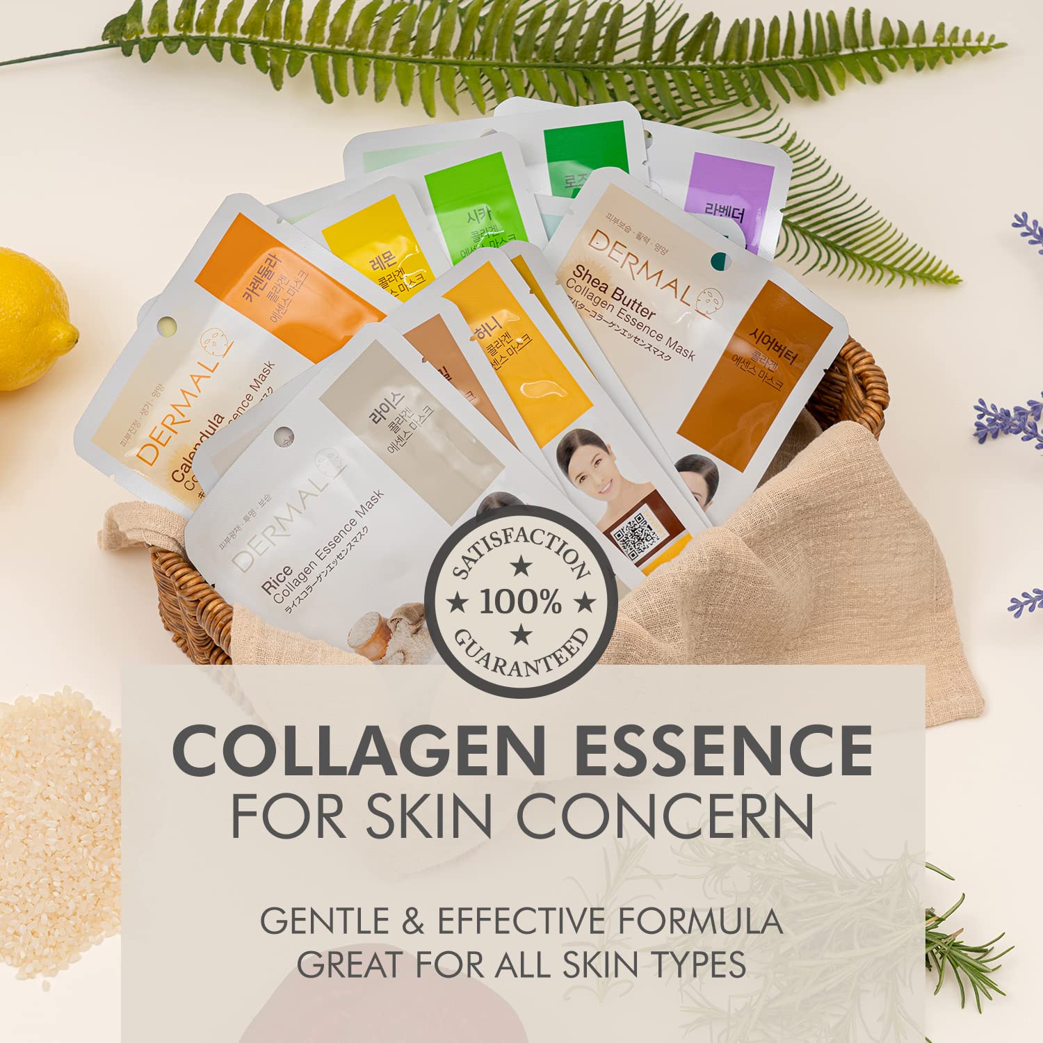 Dermal 12 Combo Pack Collagen Essence Korean Face Mask Best Value Set - Hydrating & Soothing Facial Mask With Panthenol - Hypoal