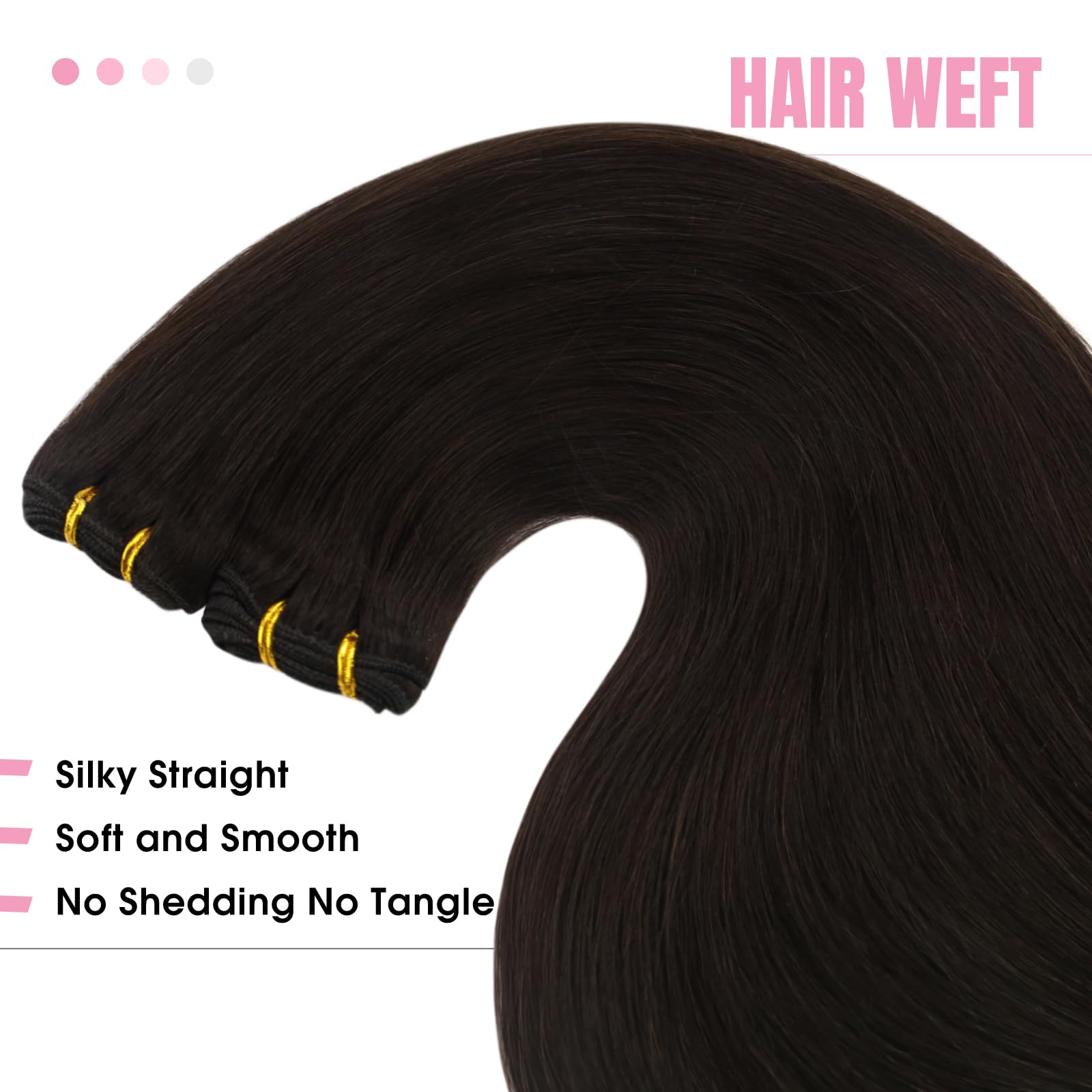 YoungSee Sew in Hair Extensions Human Hair Brown Darkest Brown Weft Extensions Smooth Weft Reduces Combing and Pulling 22Inch 10