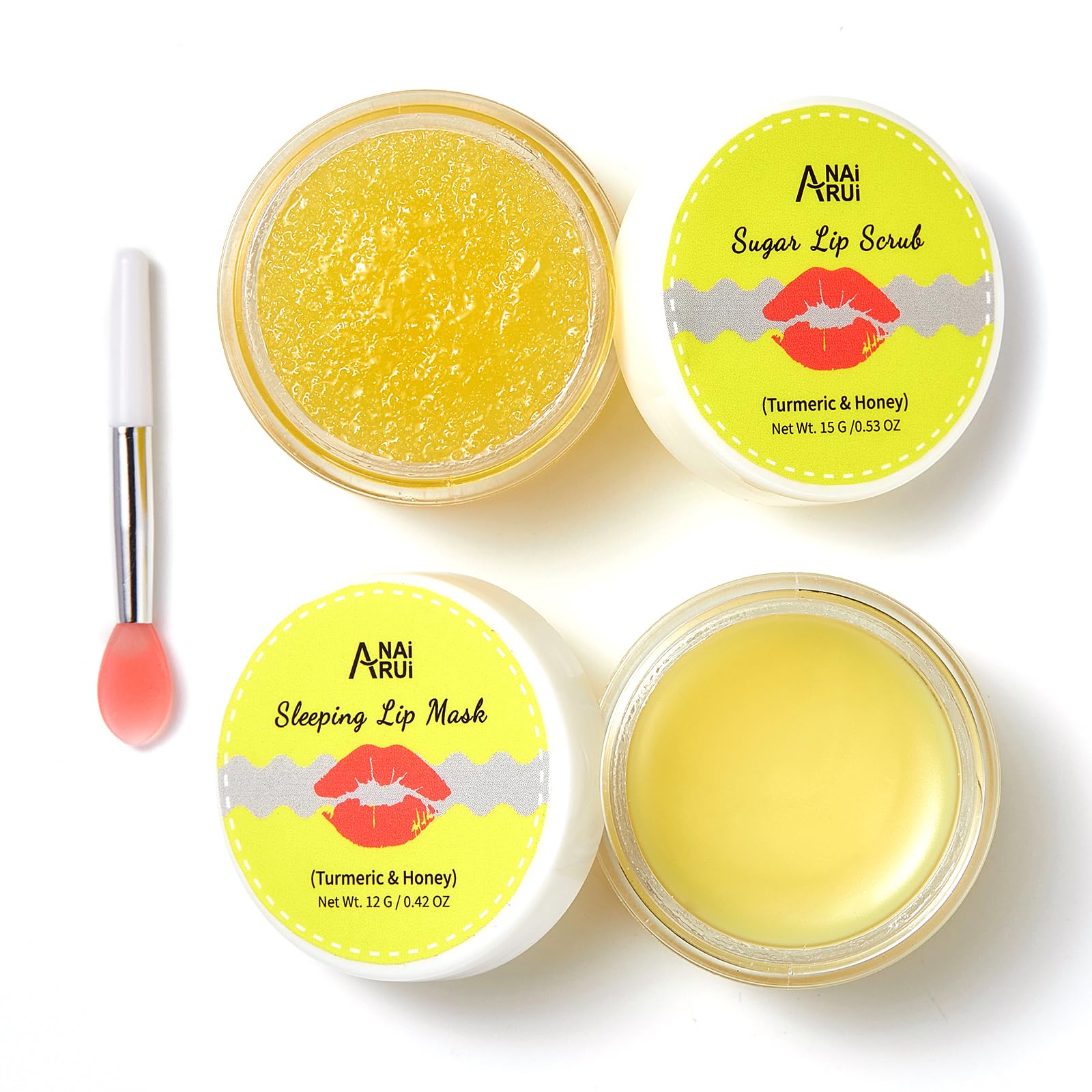 ANAI RUI Lip Care Kit - Lip Sugar Scrub Set, Lip Sleeping Mask & Lip Exfoliator Scrub - Overnight Lip Skin Treatment - Scrub & M