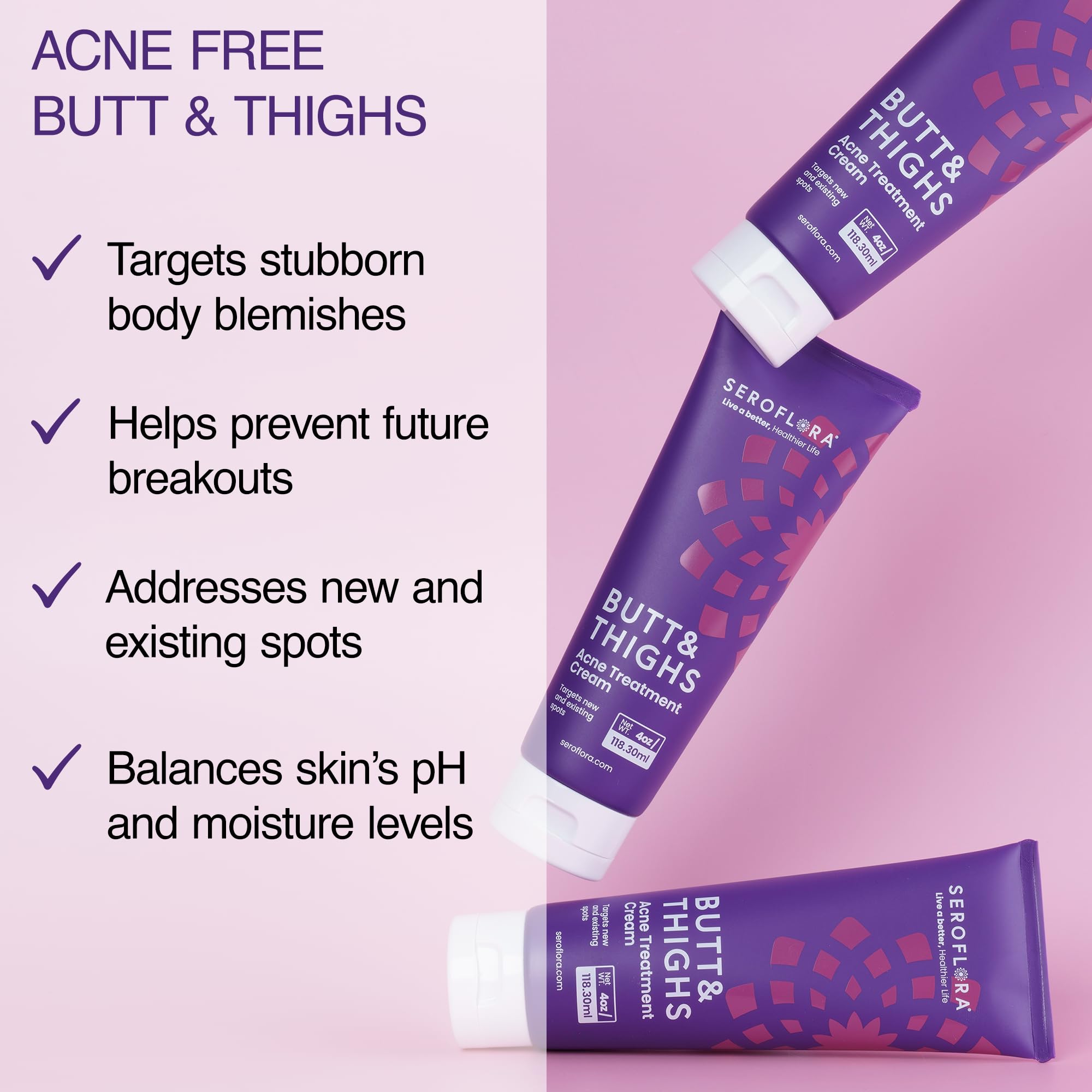 Seroflora Butt & Thighs Acne Treatment Cream - Butt Acne Clearing Cream for Pimples, Zits, Razor Bumps, Dark Spots - Acne Cleari