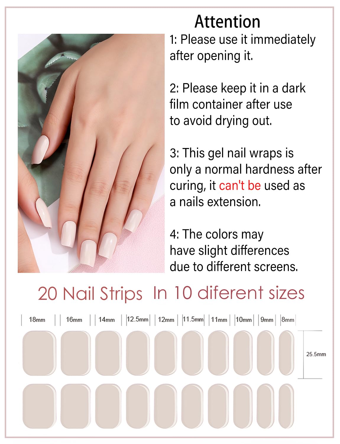 Semi Cured Gel Nail Strips, (Pale Pink) 20Pcs Gel Nail Stickers Work With Uv, Easy To Use And Remove