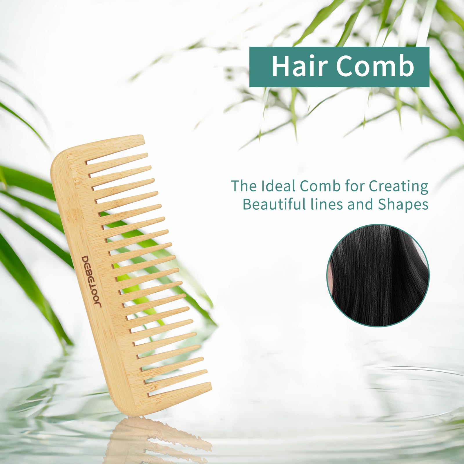 DEBETOOL Bamboo Hair Brush Set, Natural Wooden Bamboo Comb Paddle Detangling Hairbrush for Hair Growth - Wide-tooth and Tail Com