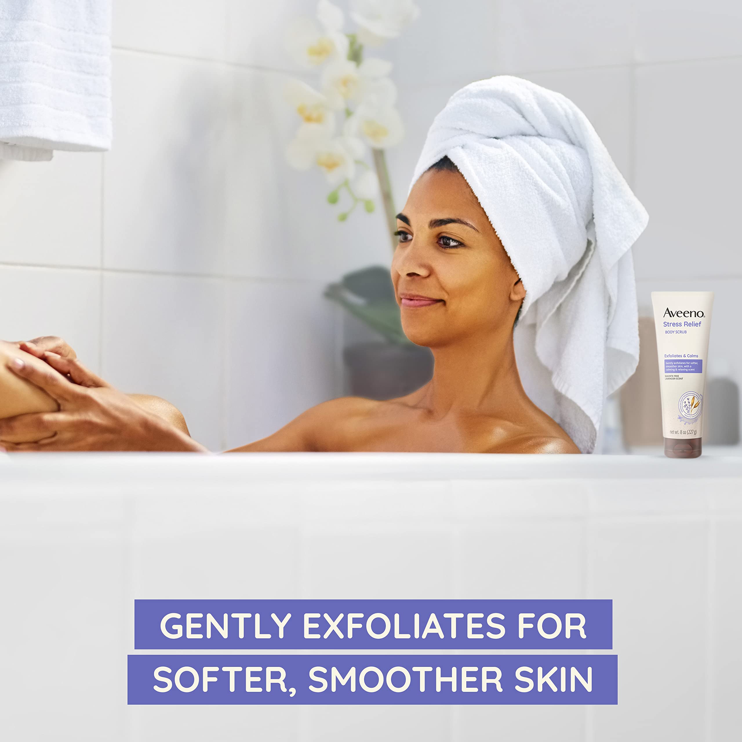 Aveeno Stress Relief Body Scrub, Exfoliating Body Wash for Softer, Smoother Skin, Formulated with Prebiotic Oat & Lavender Scent