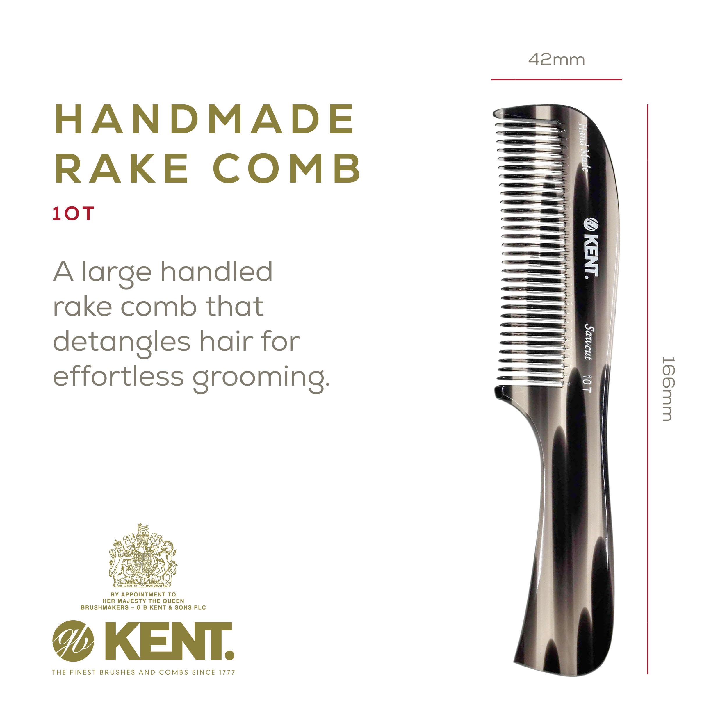 Kent 10T Large Hair Detangler Comb, Handmade Wide Tooth Comb For Curly Hair, Detangling Comb For Wet And Dry Hair, Rake Comb For