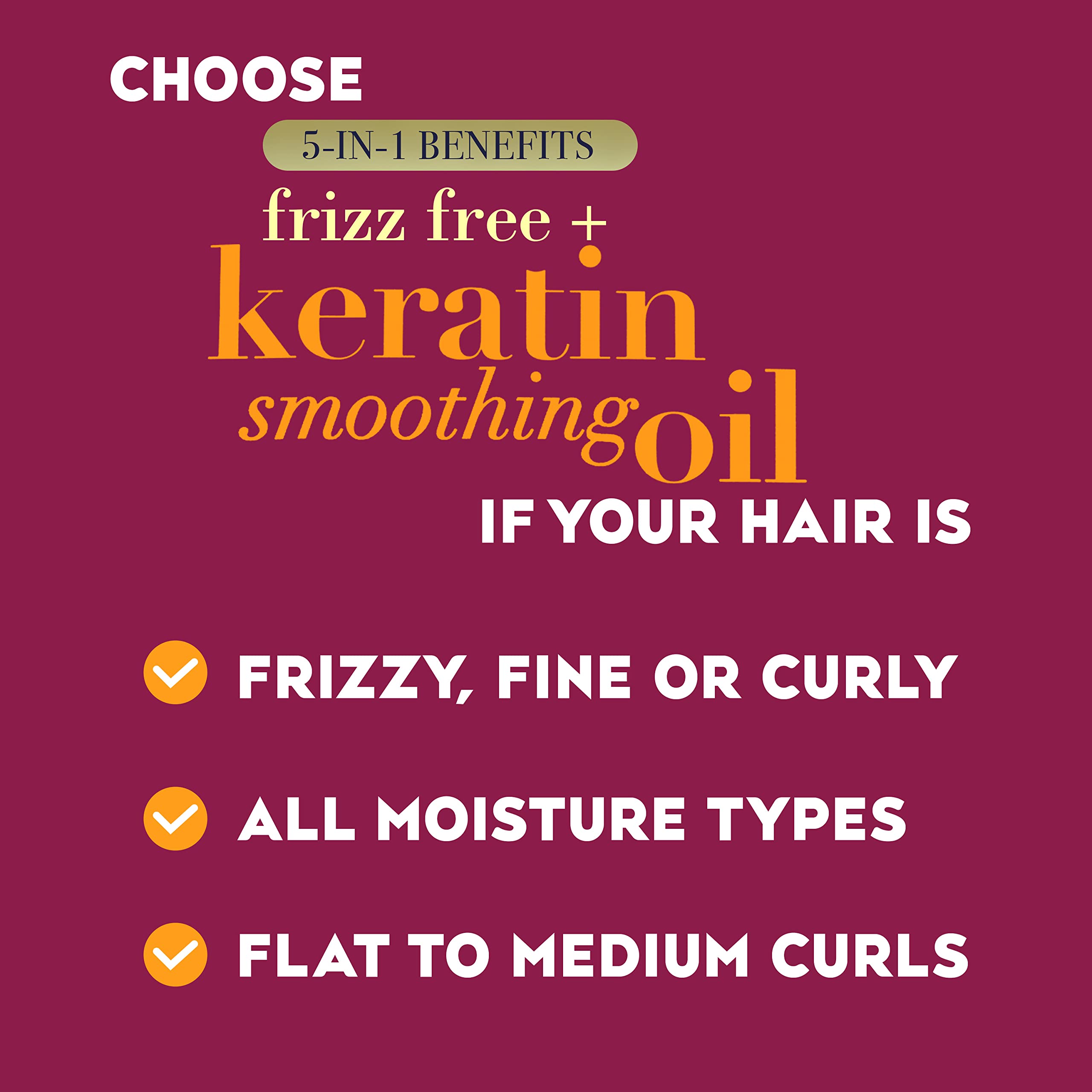 Ogx Frizz-Free + Keratin Smoothing Oil Shampoo, 5 In 1, For Frizzy Hair, Shiny Hair