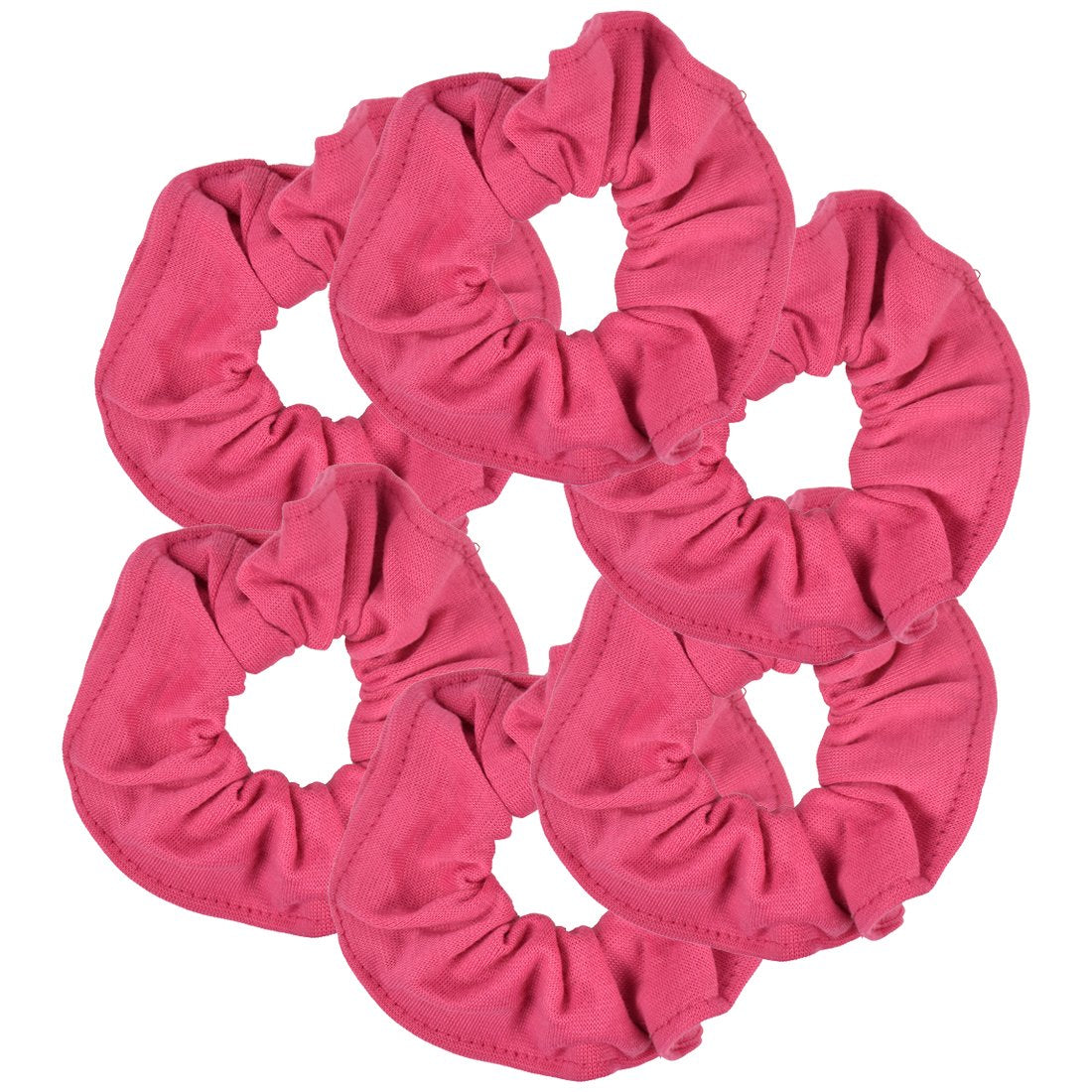 6 Pack Large Solid Scrunchies Hair Elastics-Hot Pink