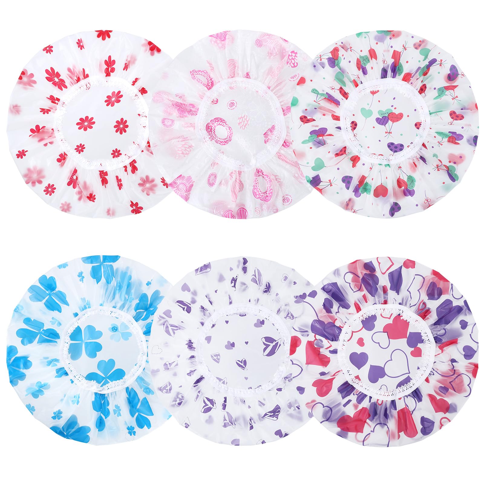 Pengxiaomei 6 Pcs Shower Cap, Reusable Waterproof Hair Cap Shower Caps Stocking Stuffers For Women Men Kids