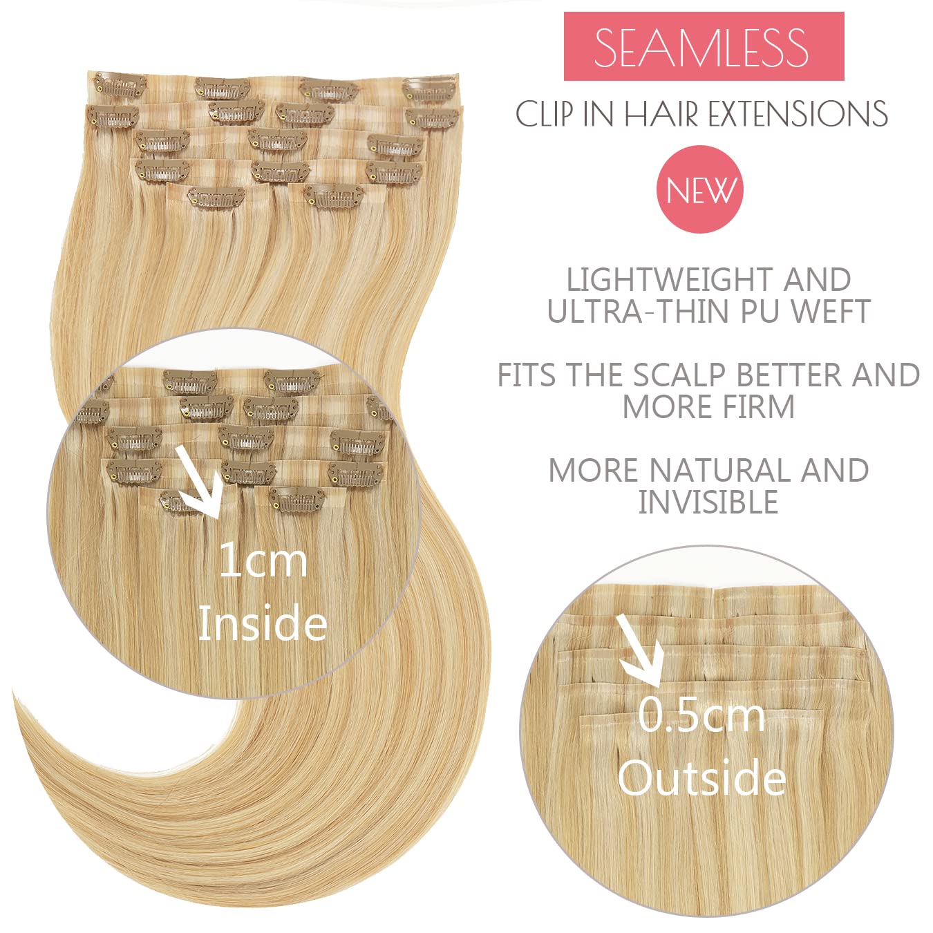 Loxxy Blonde Clip In Hair Extensions 18Inch Remy Human Hair Piano Light Golden Brown Mixed With Platinum Blonde Color Seamless H
