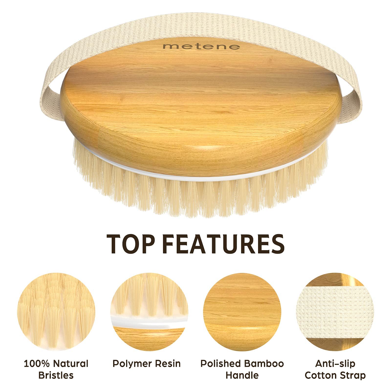 Metene 2 Pack Bamboo Dry Body Brushes, Shower Brush Wet And Dry Brushing, Dry Brush For Cellulite And Lymphatic, Body Scrubber W