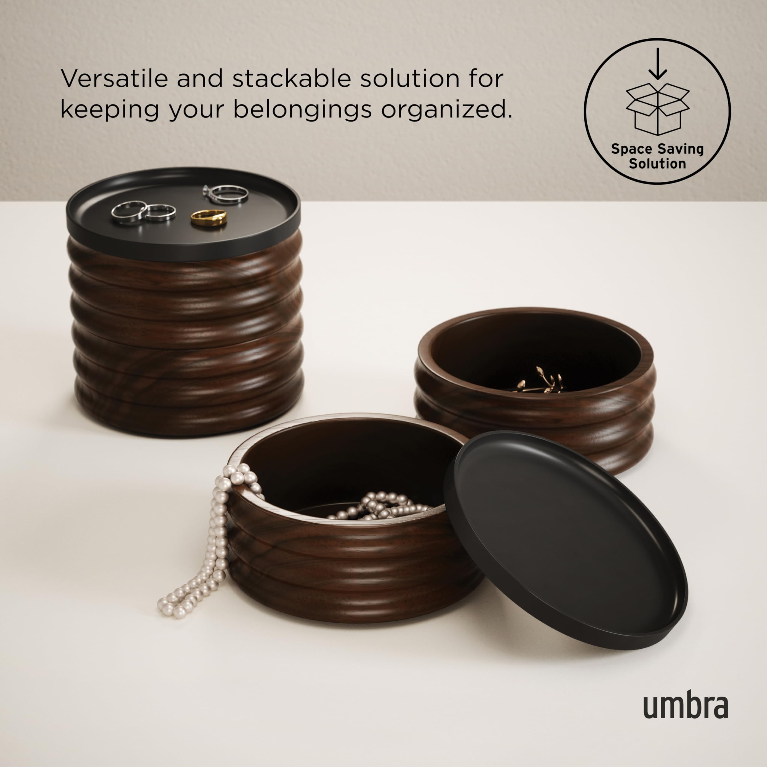 UMBRA Tesora Wood Jewelry Box, Black/Walnut