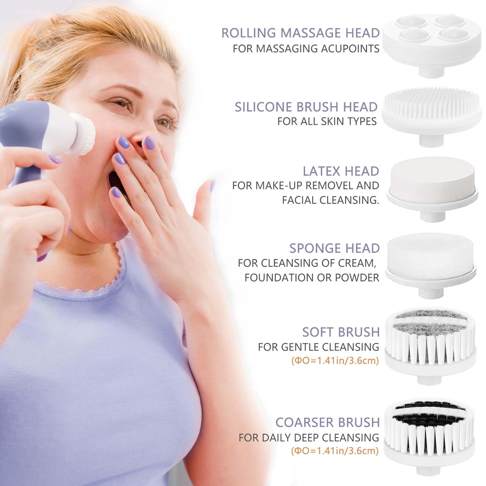 Facial Cleansing Brush Face Scrubber: Clsevxy Electric Face Spin Cleanser Brushes With 6 Brush Heads For Deep Cleansing, Gentle