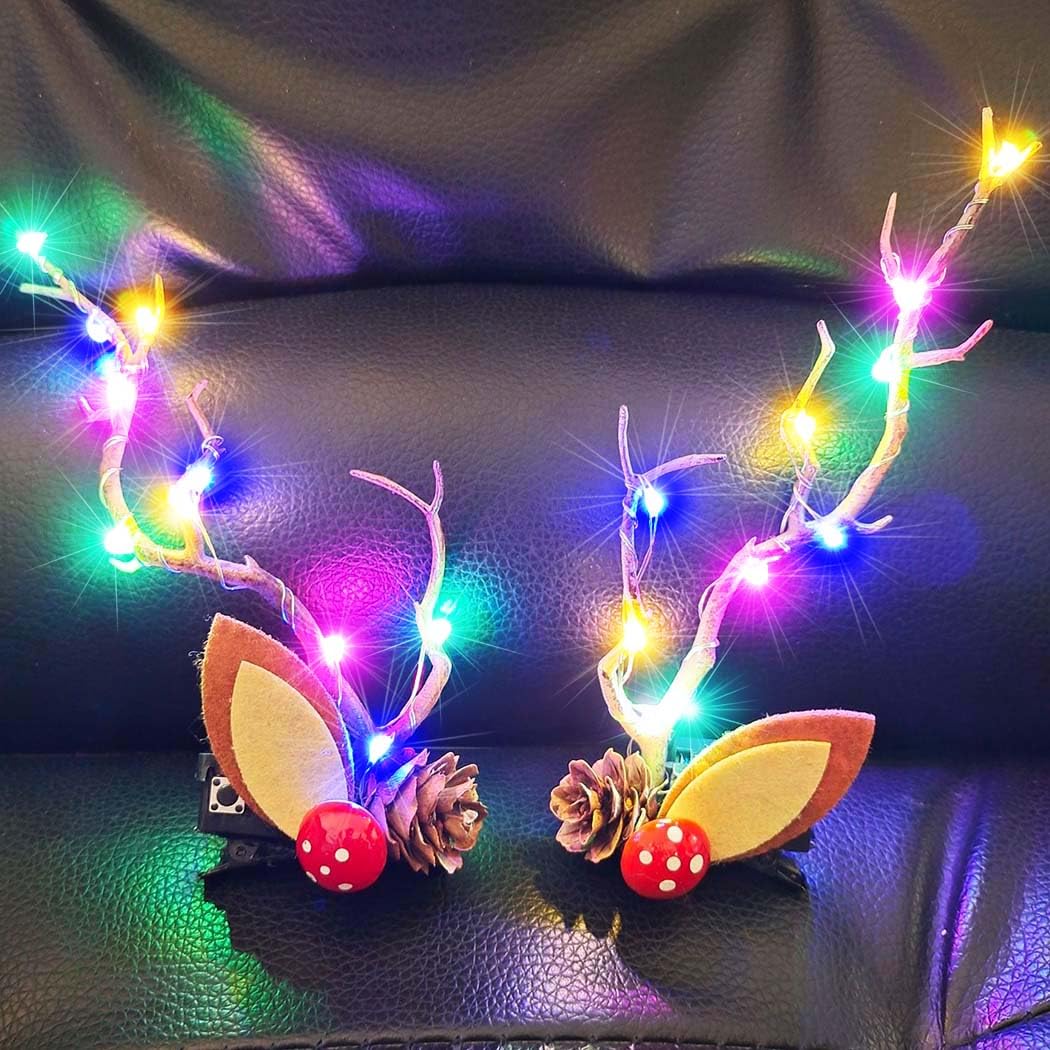 Bartosi LED Light Christmas Hair Clips Reindeer Antlers Xmas Hairpins