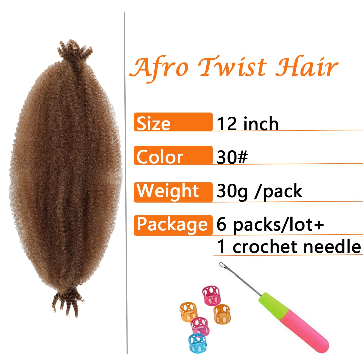 Springy Afro Twist Hair 12 Inch 6 Packs Pre Fluffed Marley Twist Braiding Hair For Black Women (12 Inch, 6 Packs, 30#)