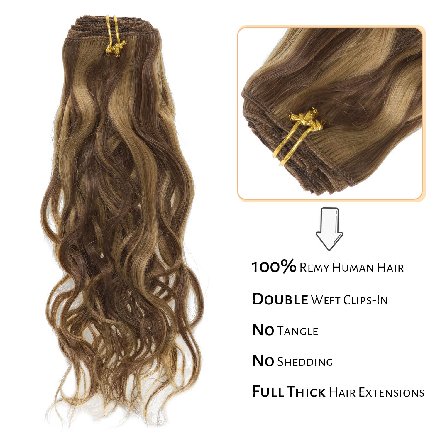 Lacerhair Curly Clip in Hair Extensions Piano Dark Brown Highlight Honey Blonde Real Remy Human Hair Natural Wave Curly Clip Ins