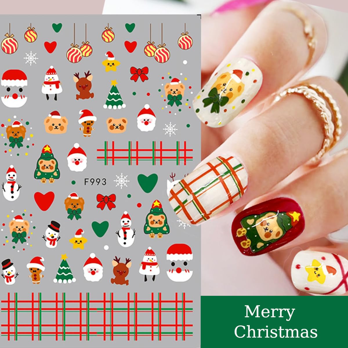6 Sheets Christmas Nail Art Stickers 3D Self-Adhesive Nail Decals Cute Snowmen Snowflake Cartoon Penguin Elk Nail Designs Xmas W