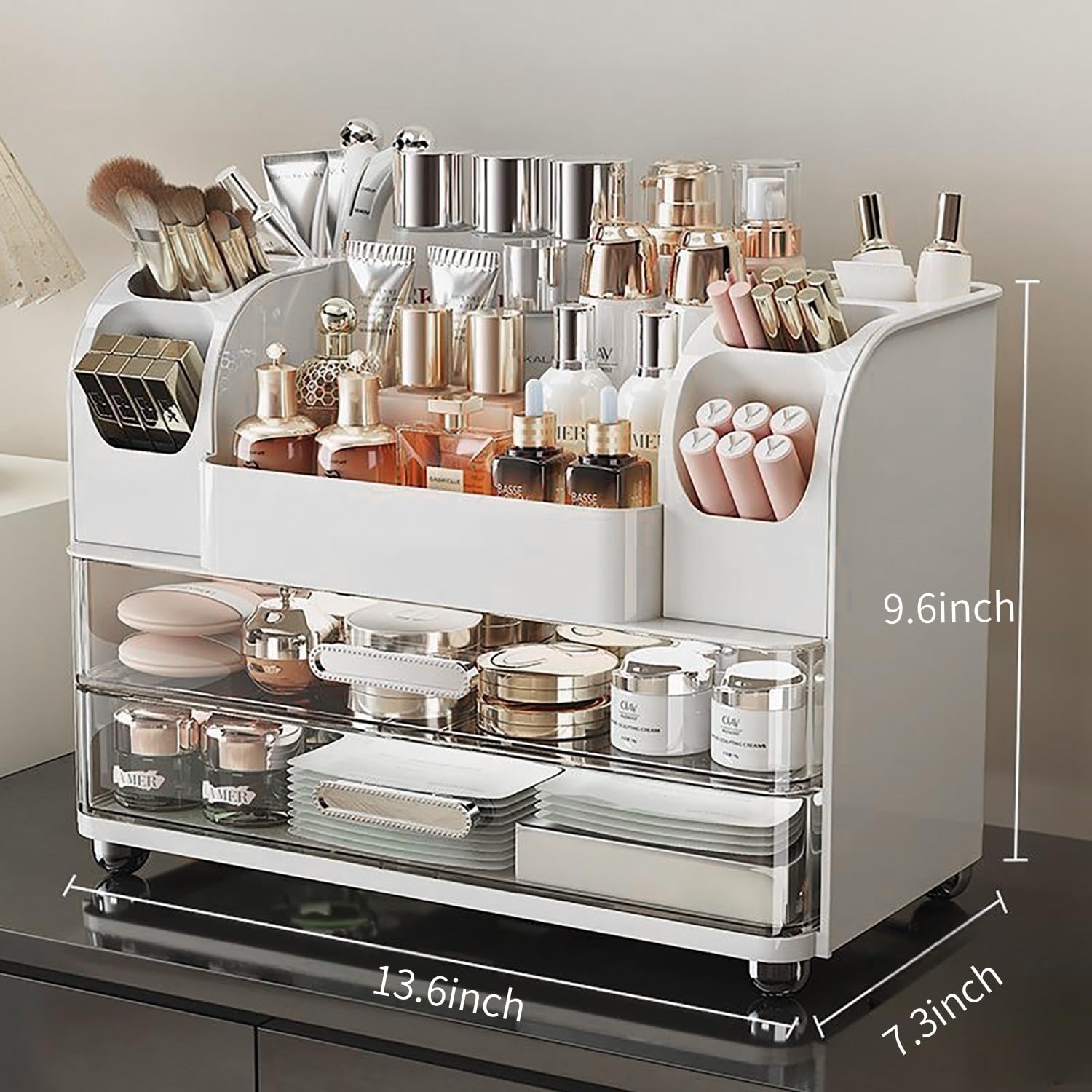 Makeup Organizer with Drawers for Vanity,Bathroom Countertop Organizer with Brushes Holder,Skincare Storage Organizer,Perfect Co