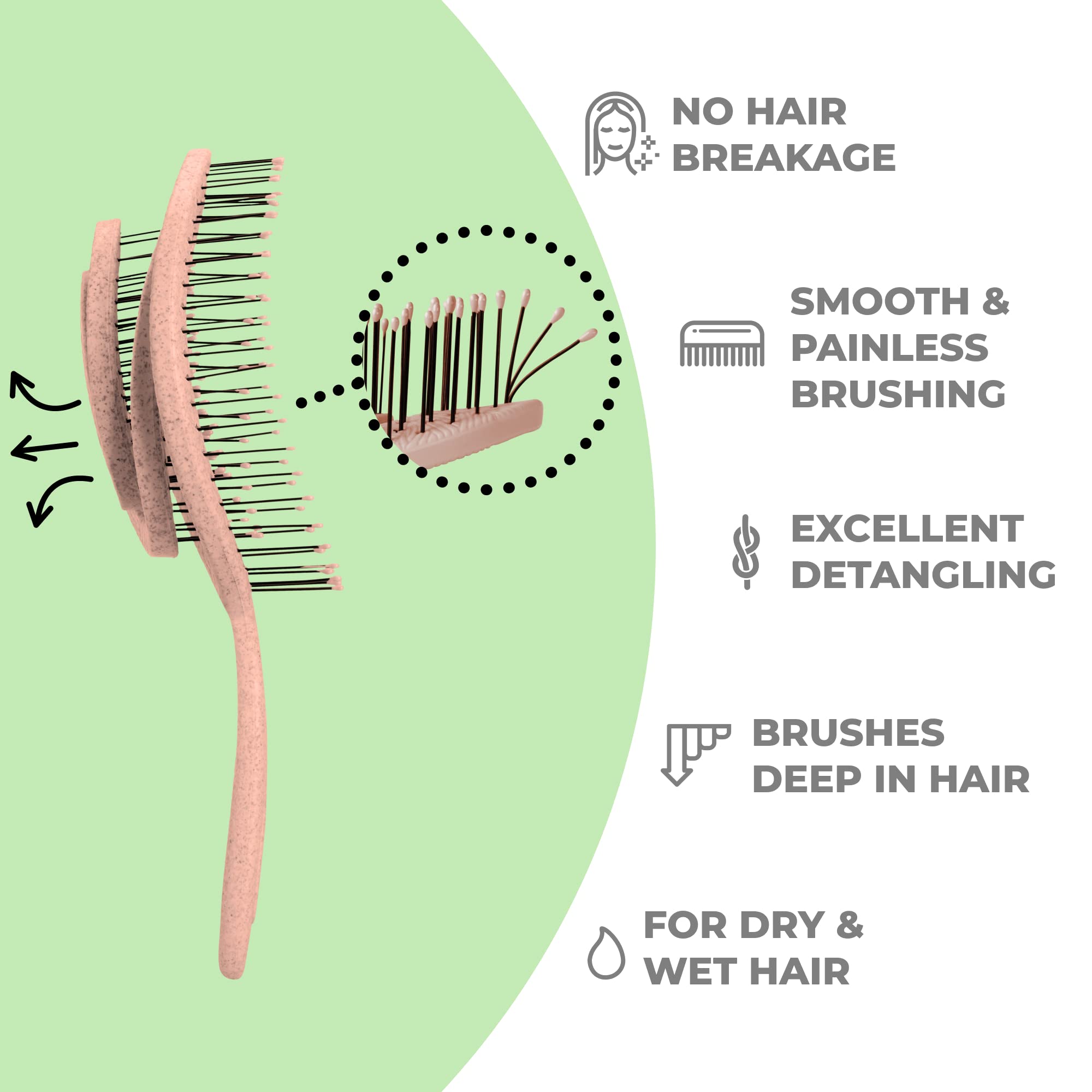 Ninabella Detangling Hair Brush - Wet Brush, Spiral Design, Old Rose, Regular Size, Model NINAS002MRNAOSP, Ideal for All Hair Types