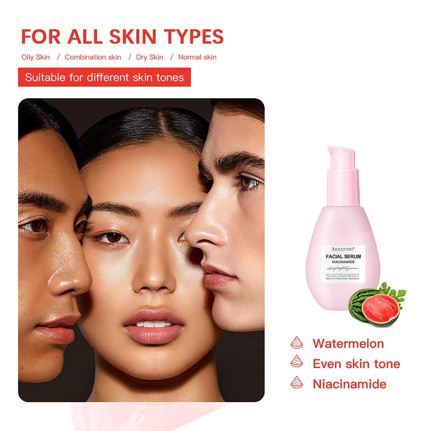 75Ml Watermelon Niacinamide Serum, Watermelon Hydrating Serum With Hyaluronic Acid,Brighten Moisturizing,Lightweight Watermelon