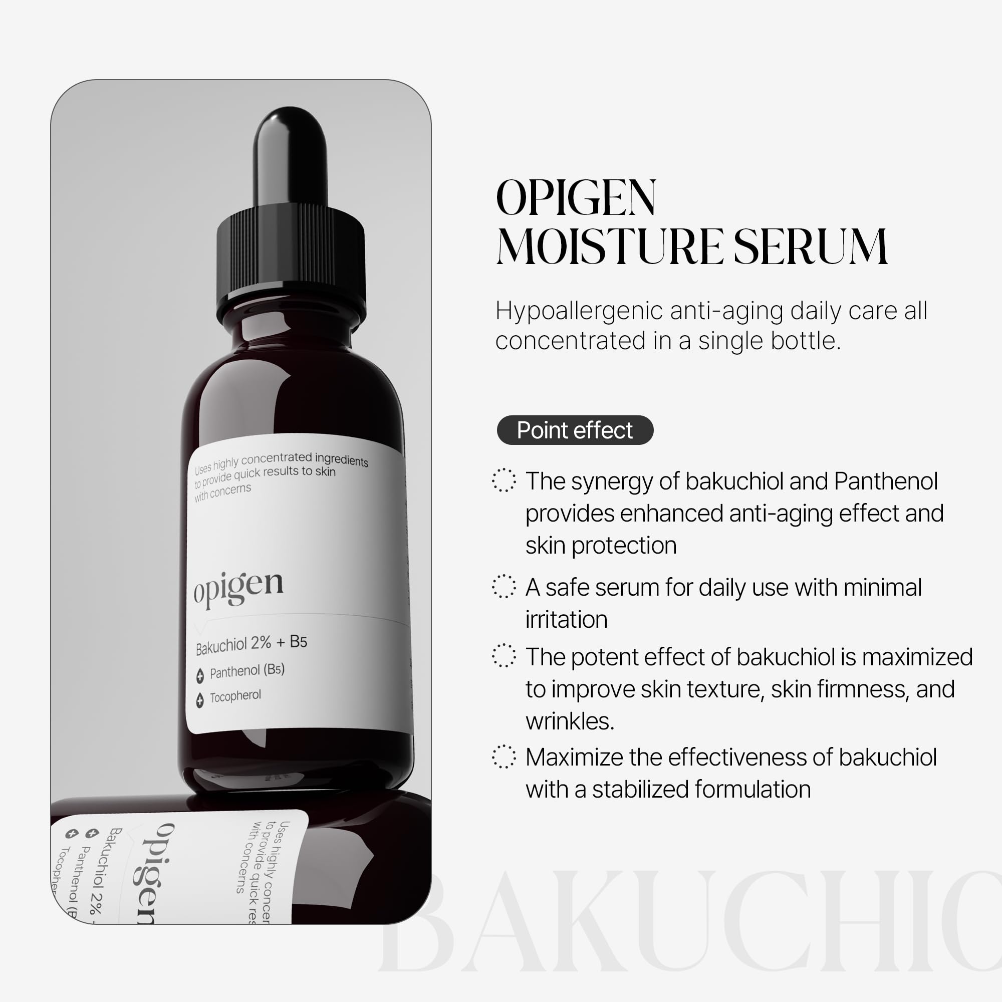 Opigen Bakuchiol 2% + B5 Serum with Panthenol and Tocopherol, Pore Minimizer For Face, Anti-Aging and Skin Smoothing 1oz Korean