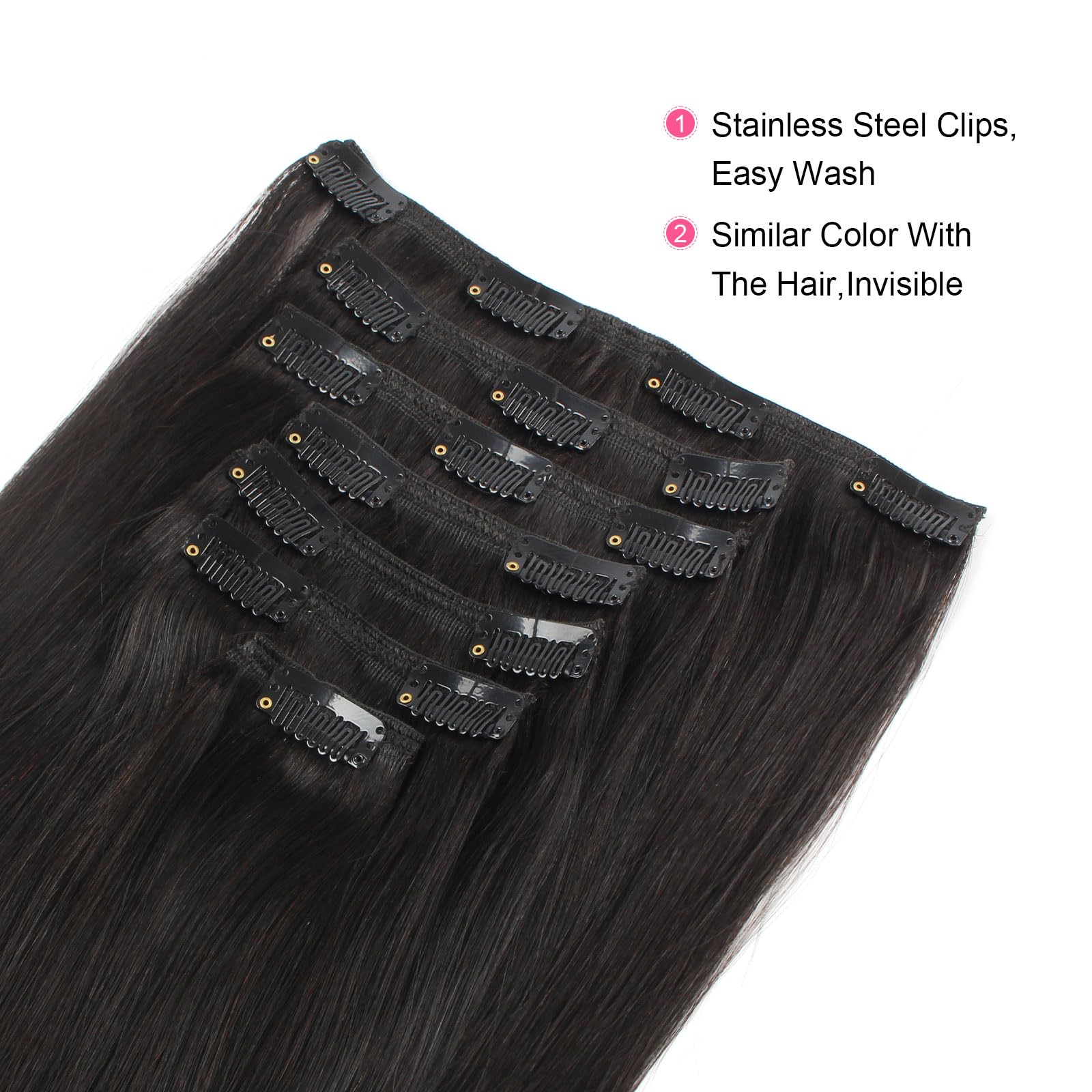 ABH AmazingBeauty Hair Silky Straight Clip in Hair Extensions for Black Women Brazilian Human Hair Extensions Double Lace Weft R