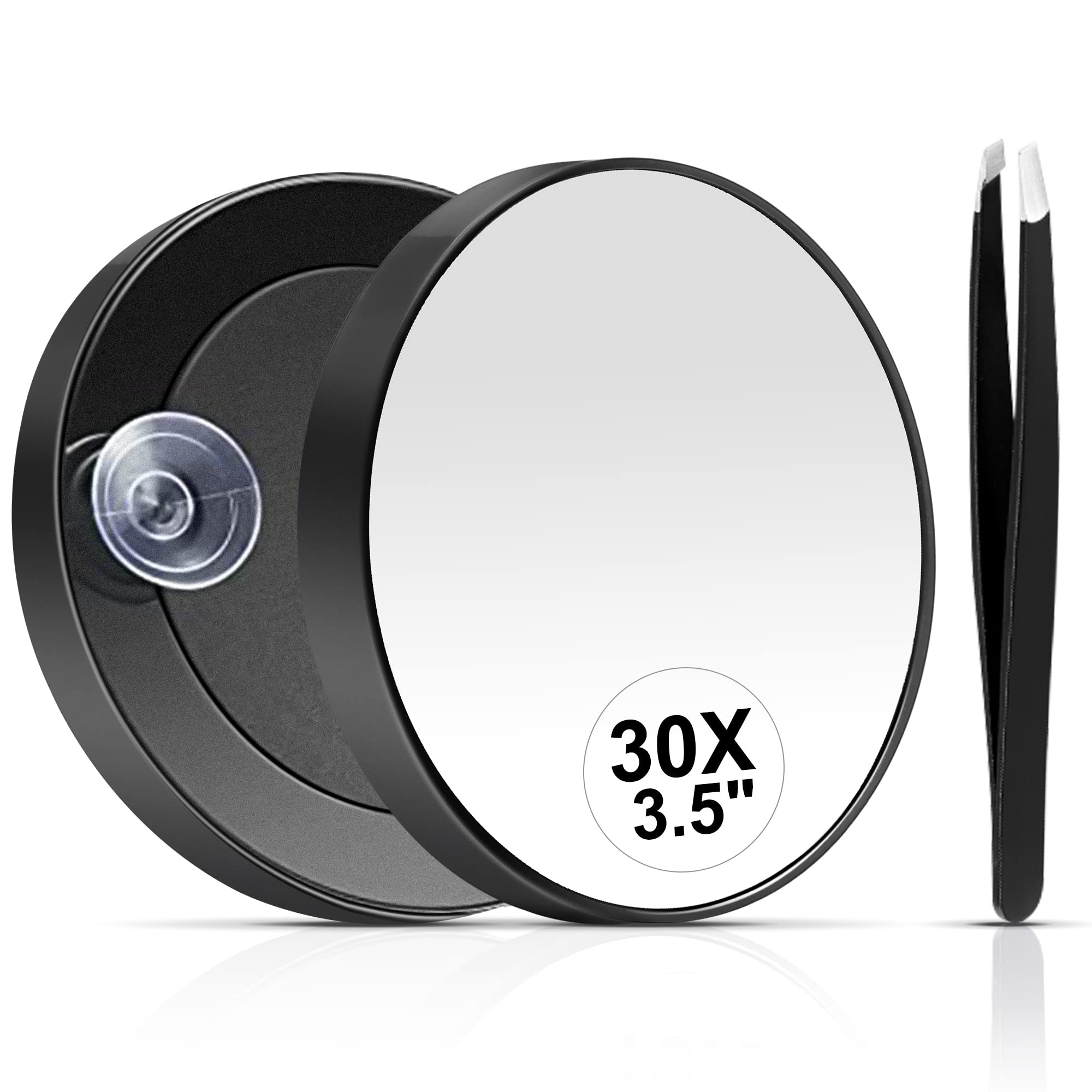Miyadiva 30X Magnifying Mirror, Small Magnifying Mirror With Suction Cup And Tweezers, As A Travel Mganifying Mirror, Compact Mi